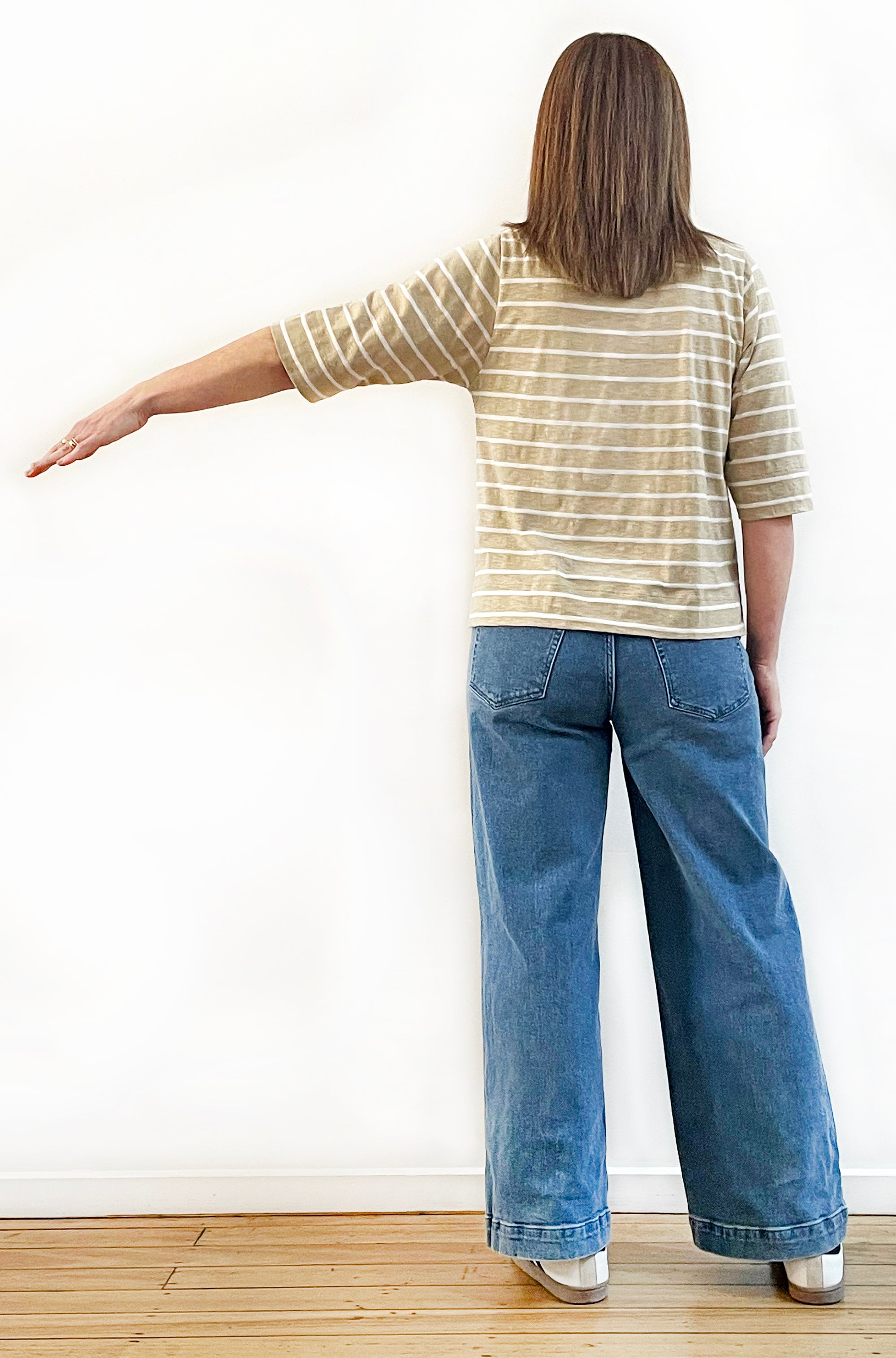 100% COTTON 3/4 SLEEVE FITTED TEE STONE STRIPE
