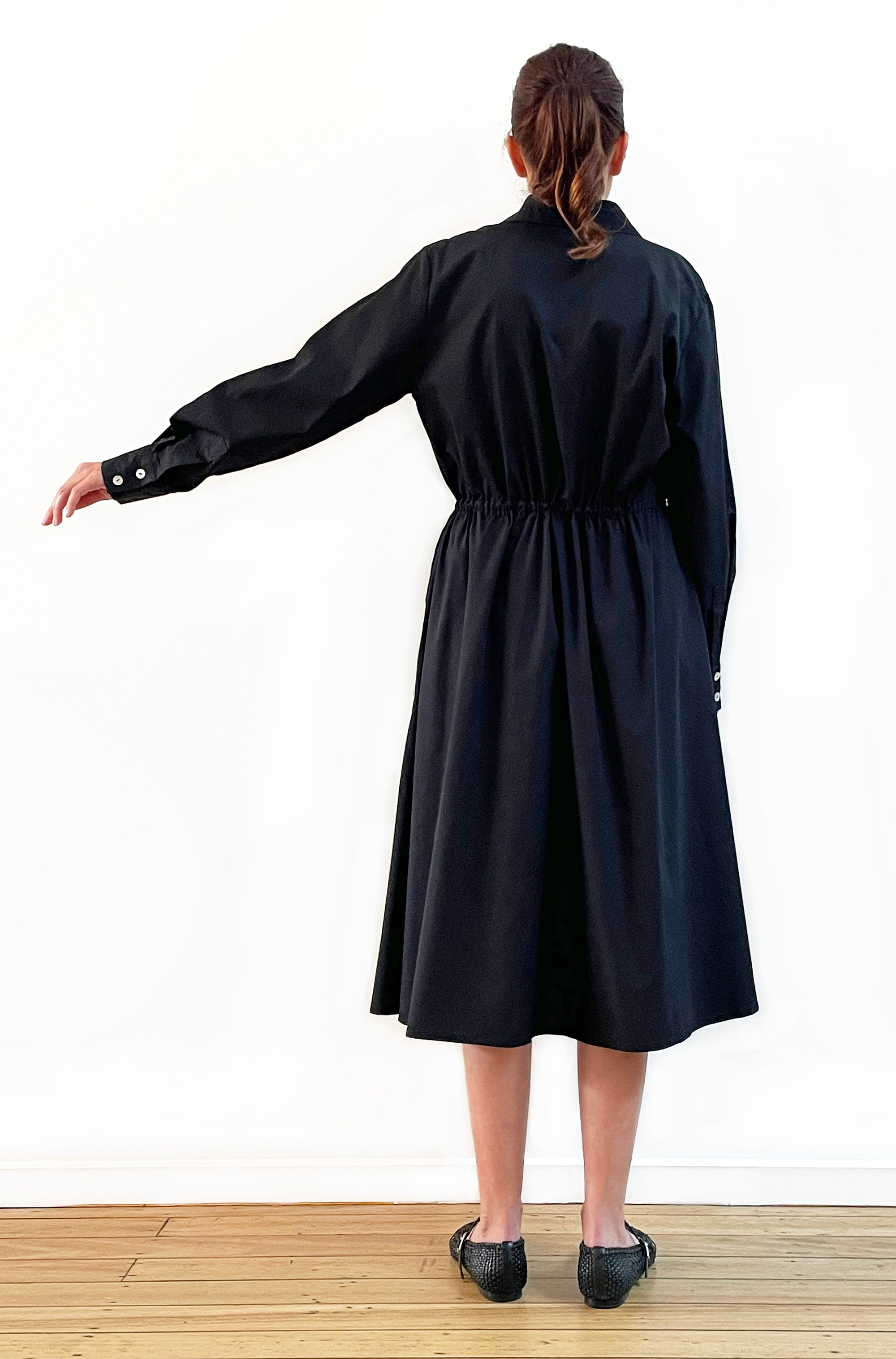 COTTON FULL SKIRT SHIRT DRESS BLACK
