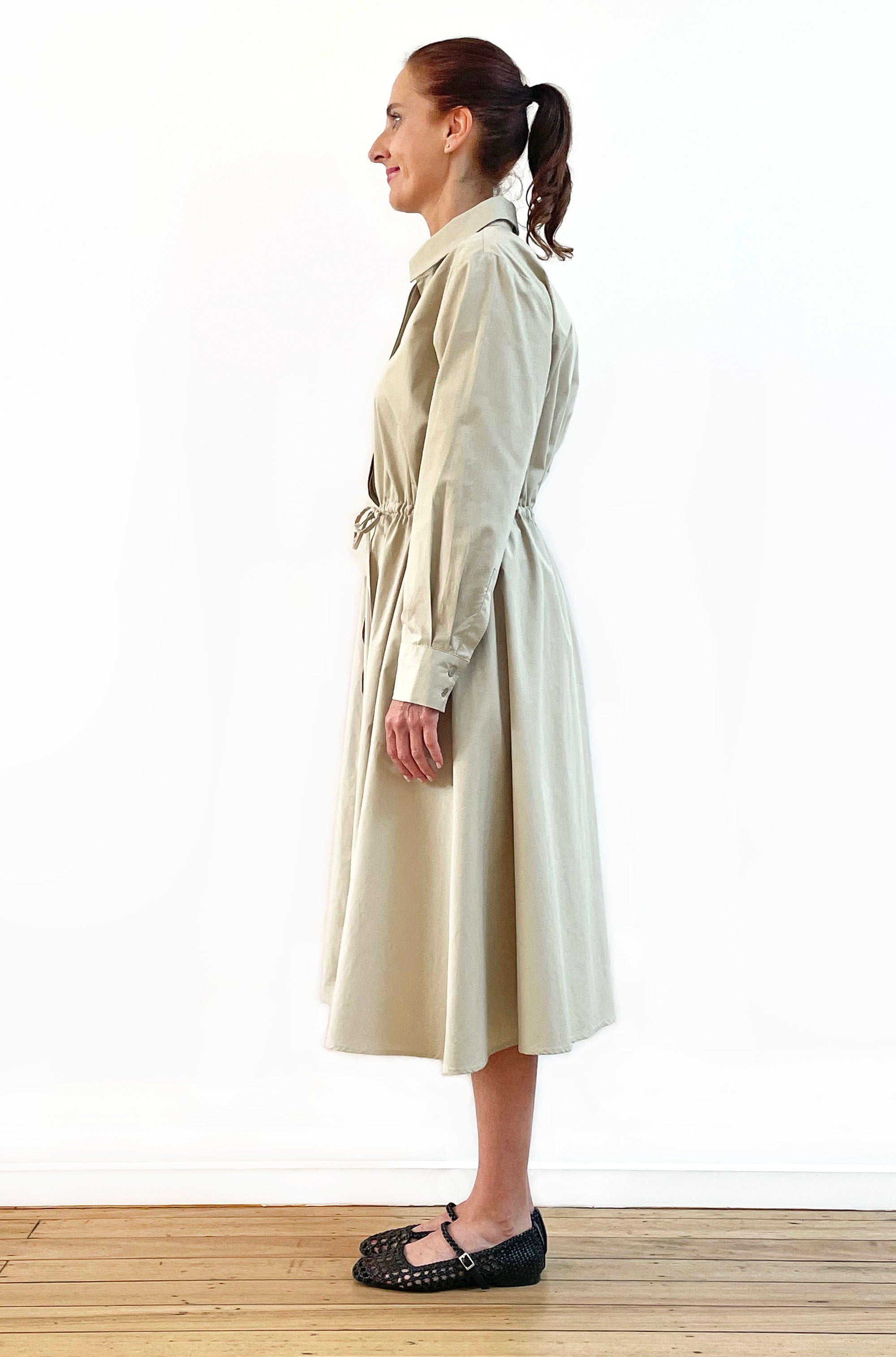COTTON FULL SKIRT SHIRT DRESS NATURAL