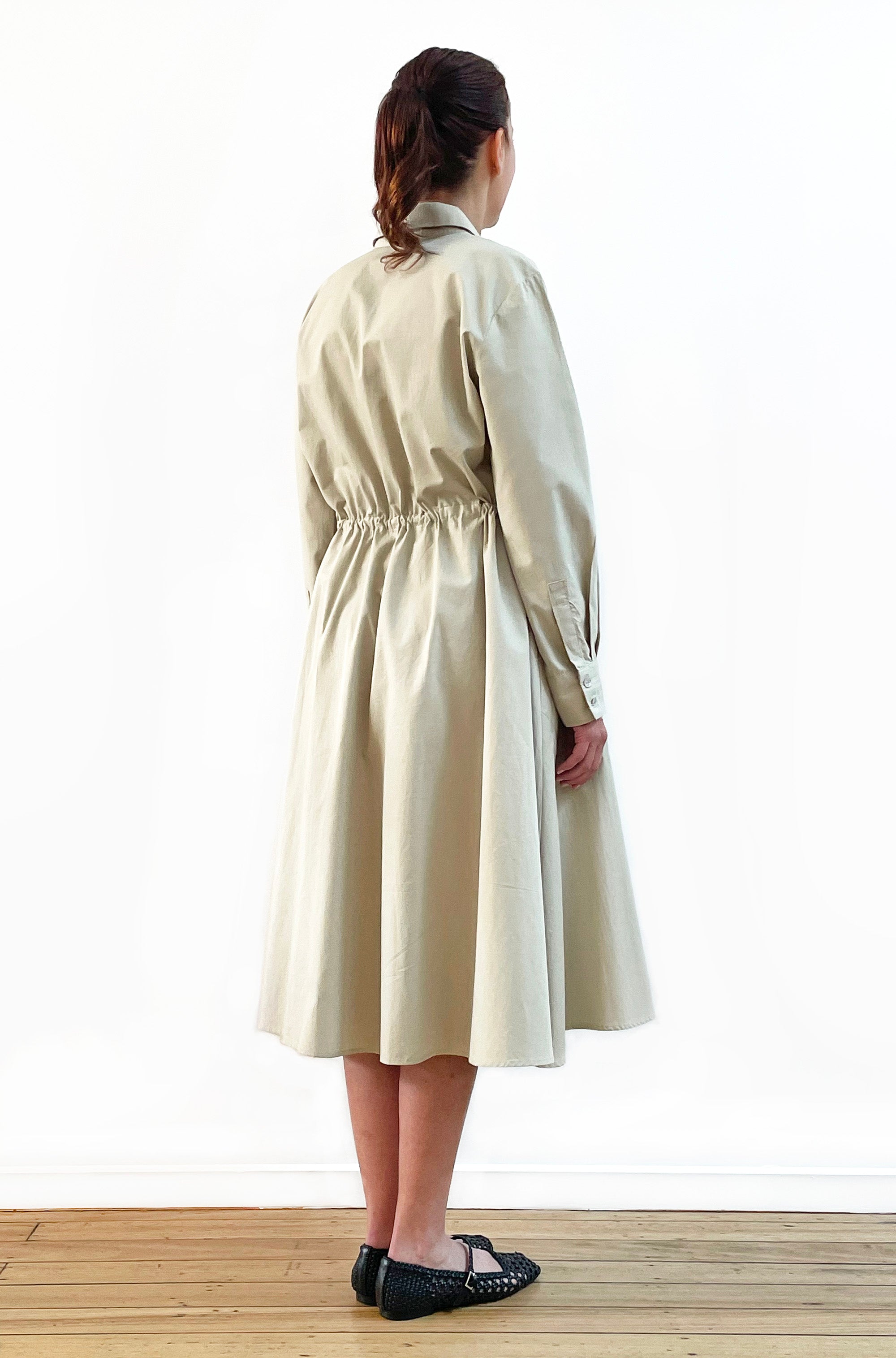 COTTON FULL SKIRT SHIRT DRESS NATURAL