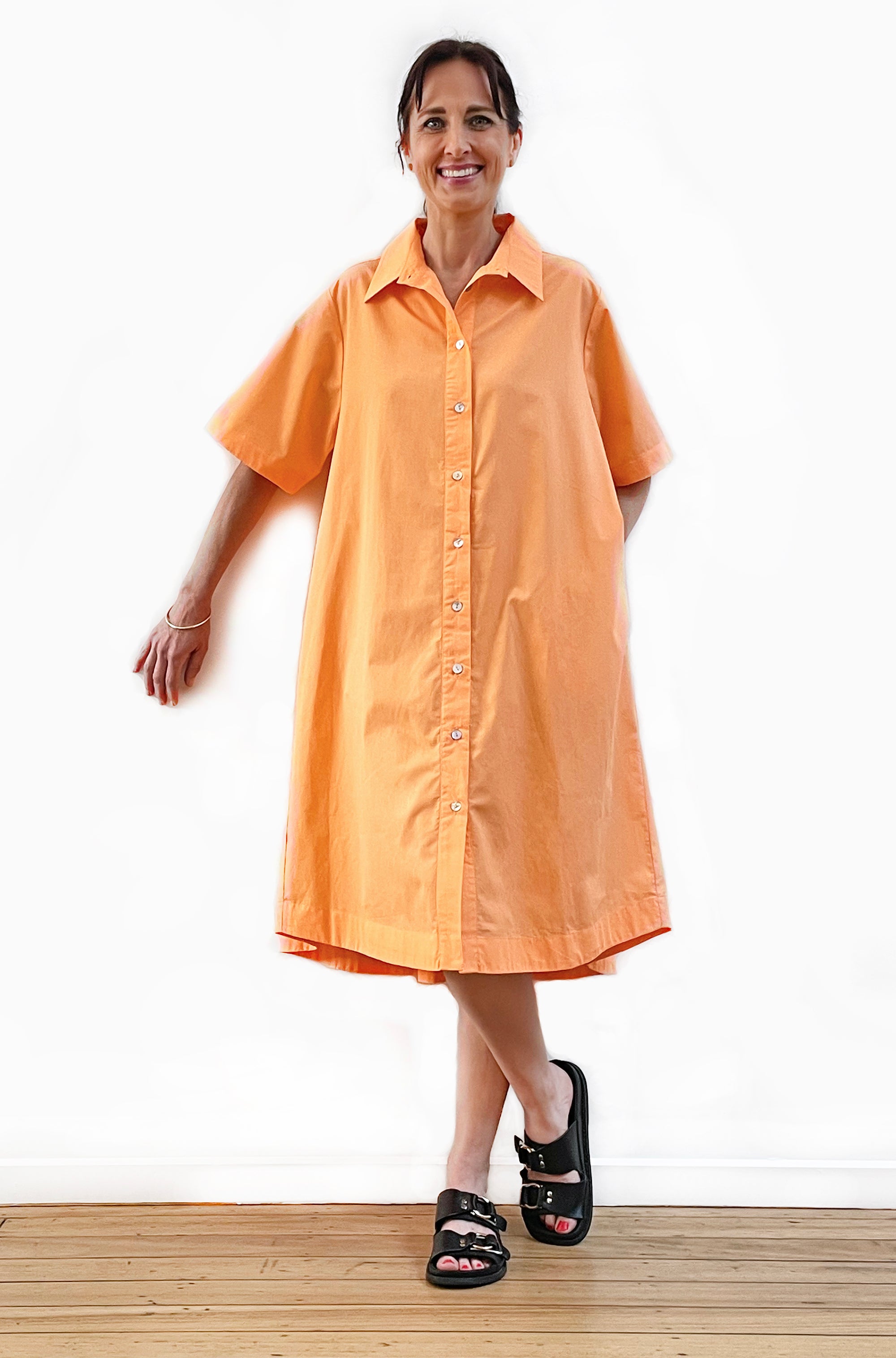 COTTON GATHERED BACK SWING SHIRT DRESS ORANGE FIZZ