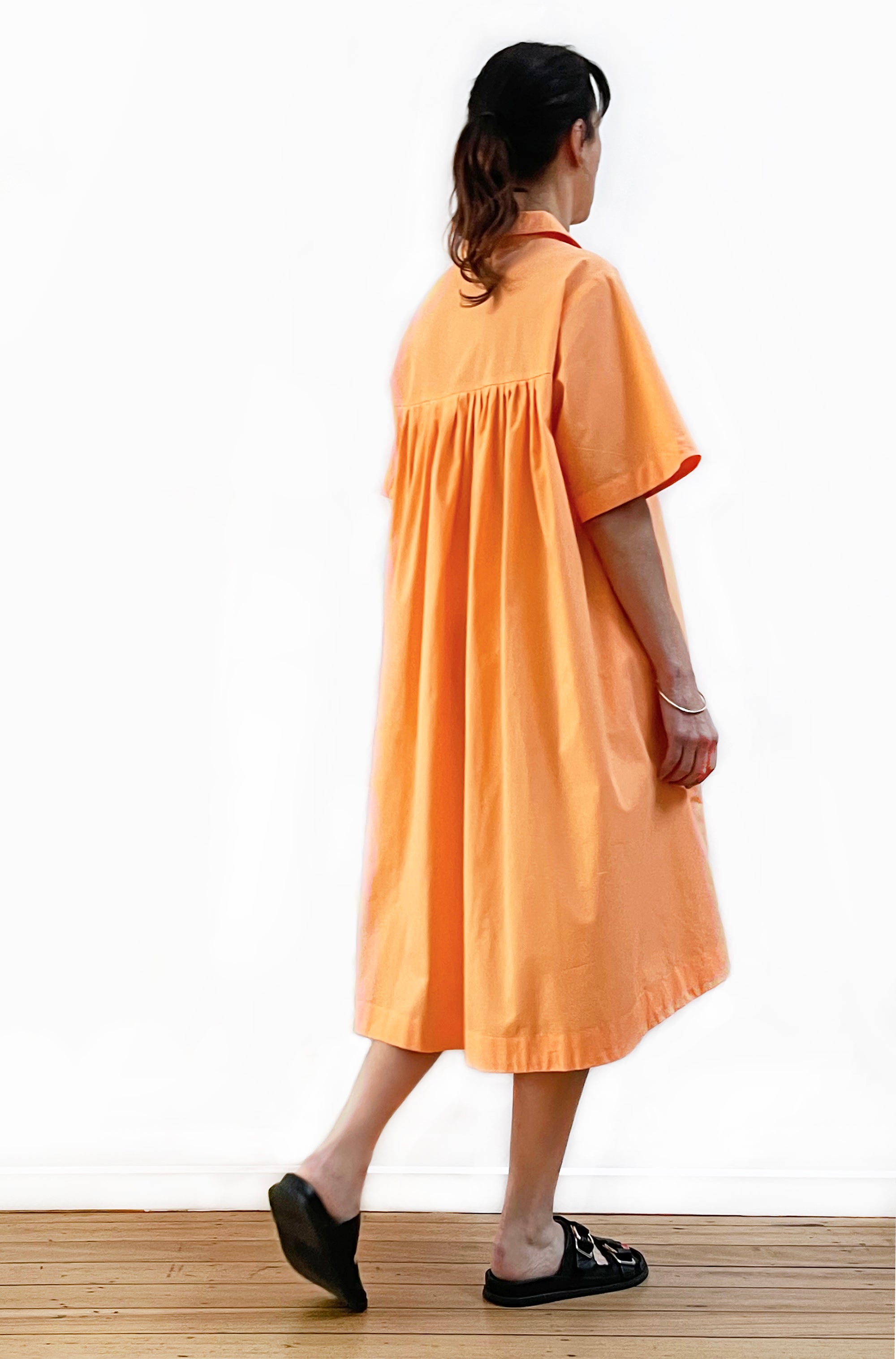 COTTON GATHERED BACK SWING SHIRT DRESS ORANGE FIZZ