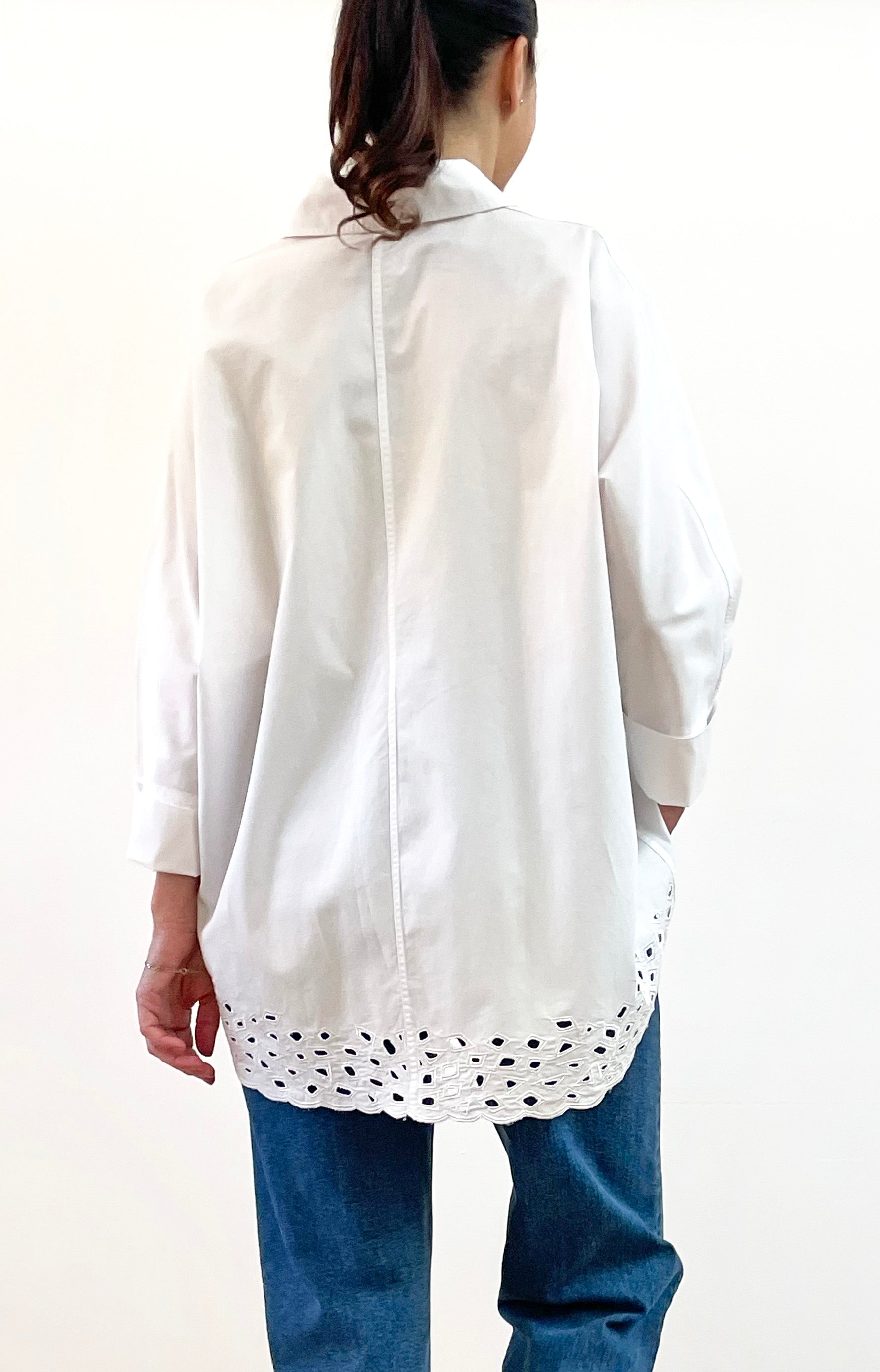 COTTON KIMONO SLEEVE CUTWORK SHIRT WHITE