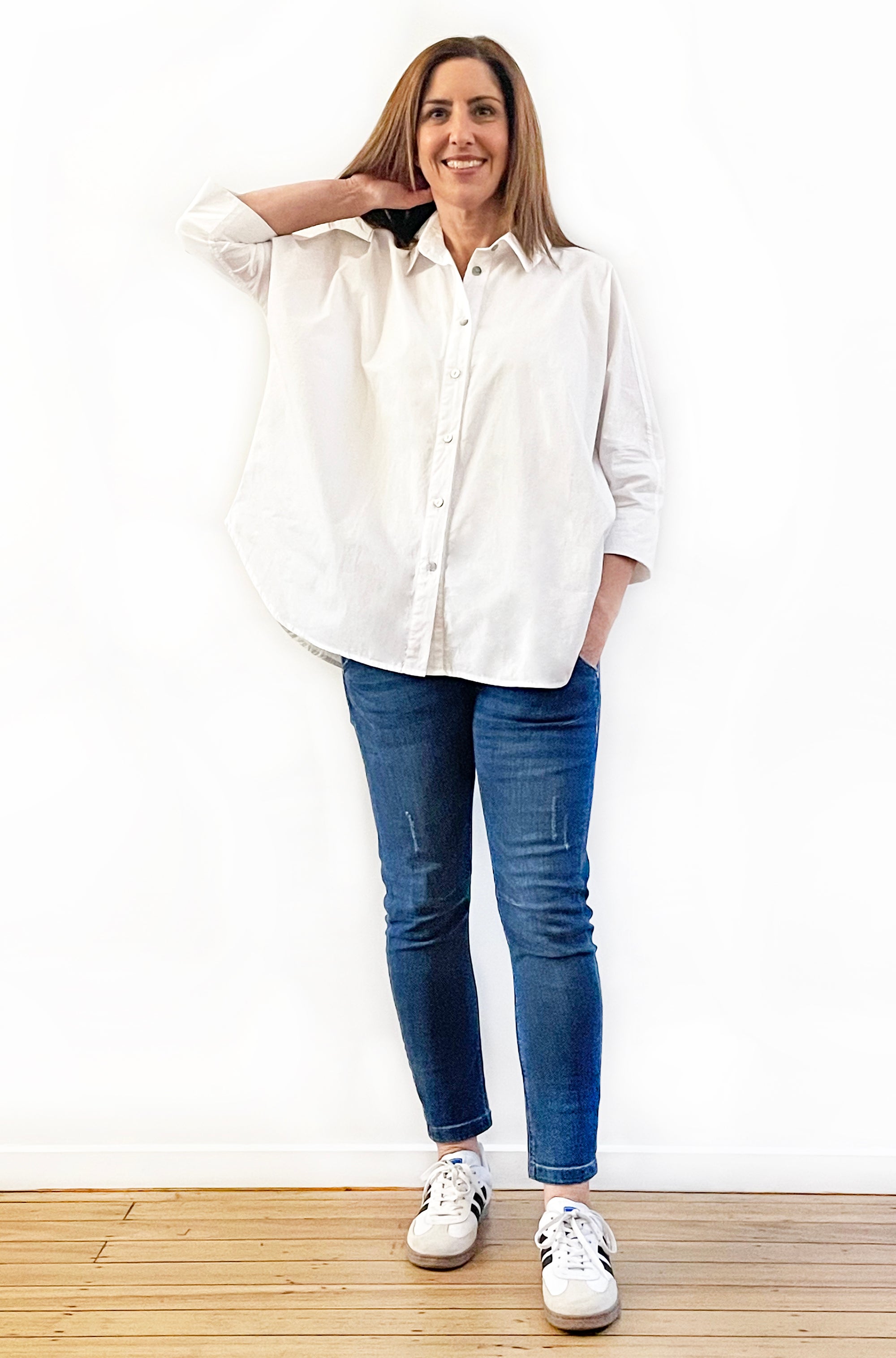COTTON CLASSIC KIMONO SLEEVE SHIRT WHITE