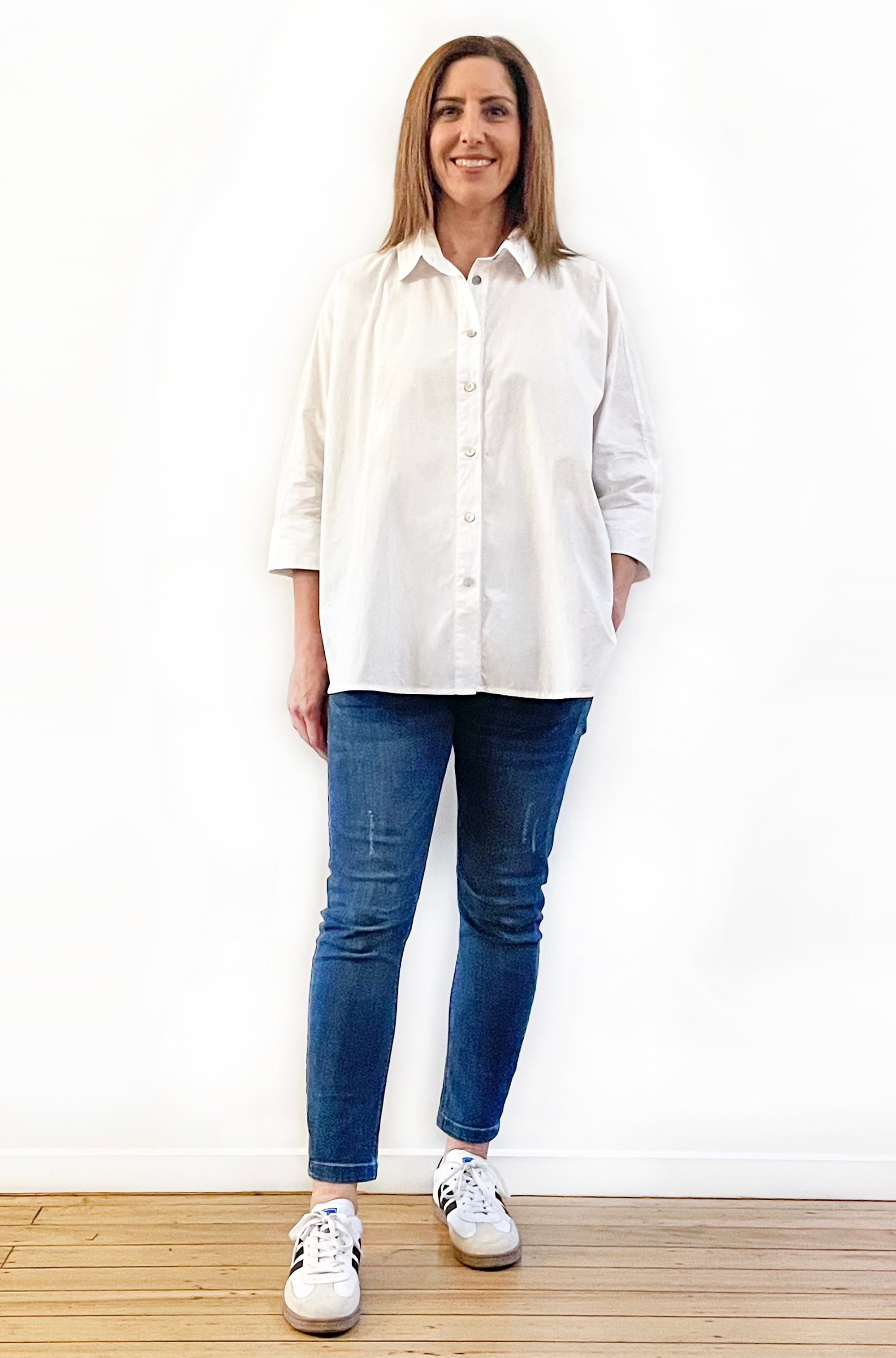 COTTON CLASSIC KIMONO SLEEVE SHIRT WHITE
