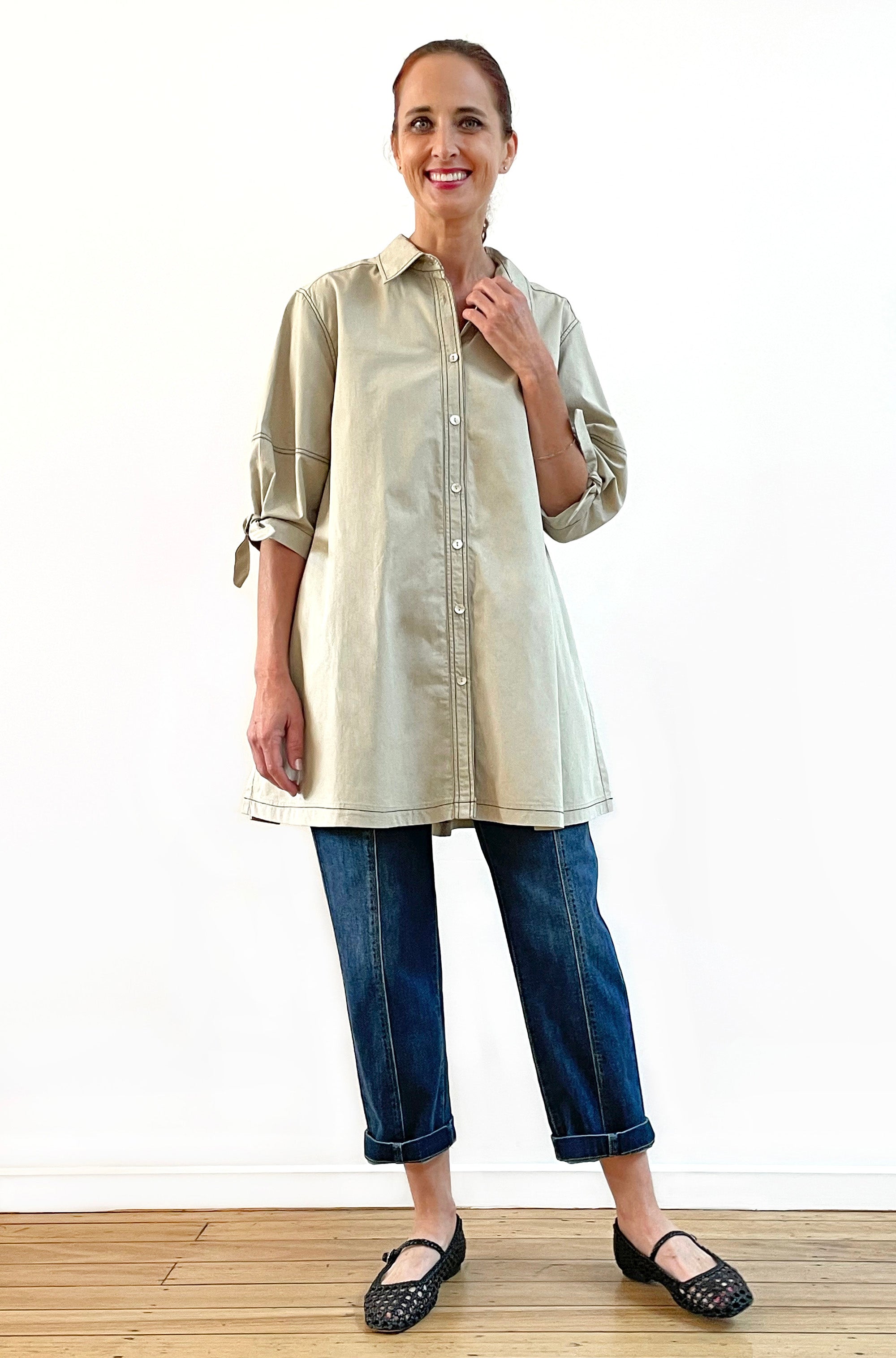 COTTON LANTERN SLEEVE SWING SHIRT NATURAL