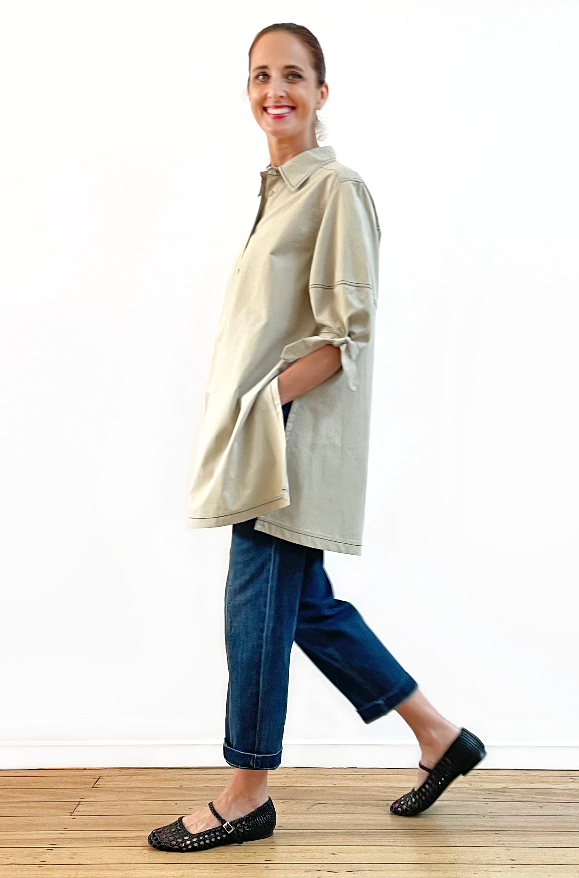 COTTON LANTERN SLEEVE SWING SHIRT NATURAL