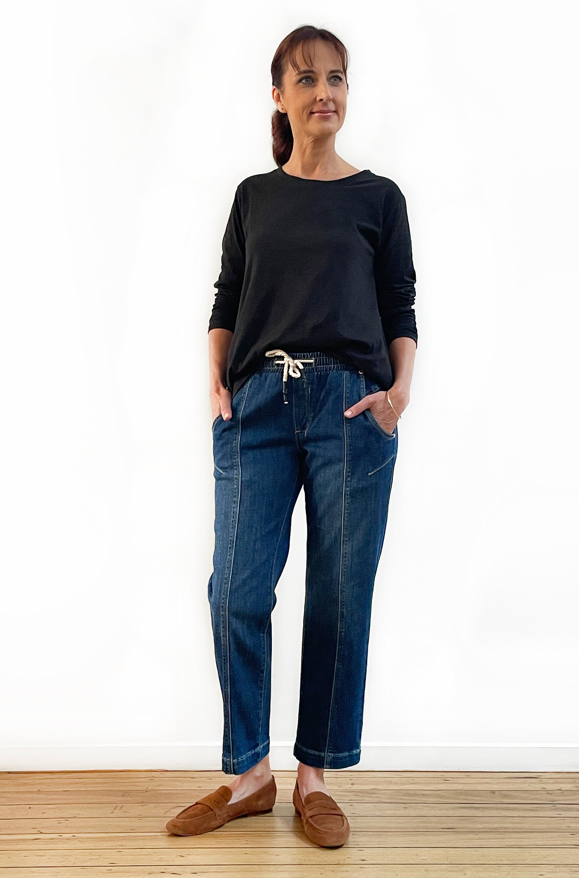 100% COTTON LONG SLEEVE HI LO TEE BLACK