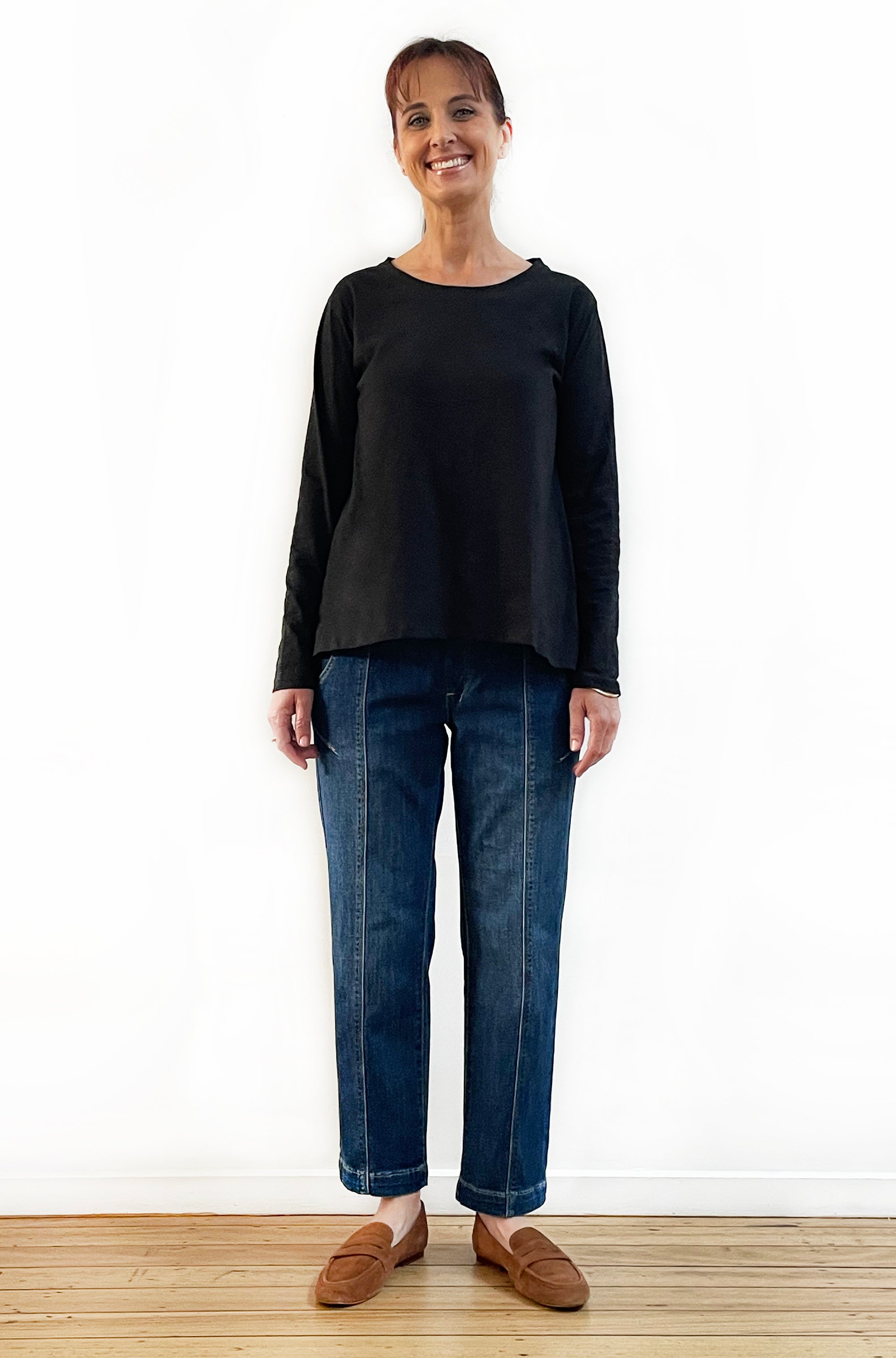 100% COTTON LONG SLEEVE HI LO TEE BLACK