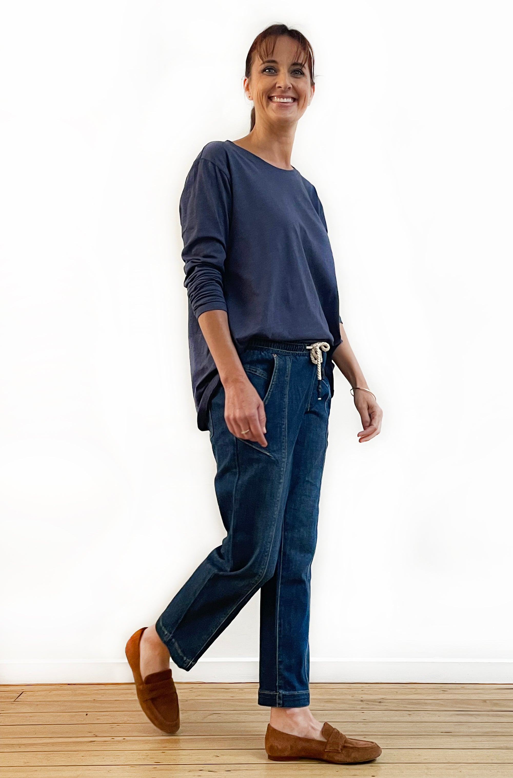 100% COTTON LONG SLEEVE HI LO TEE LIGHT NAVY