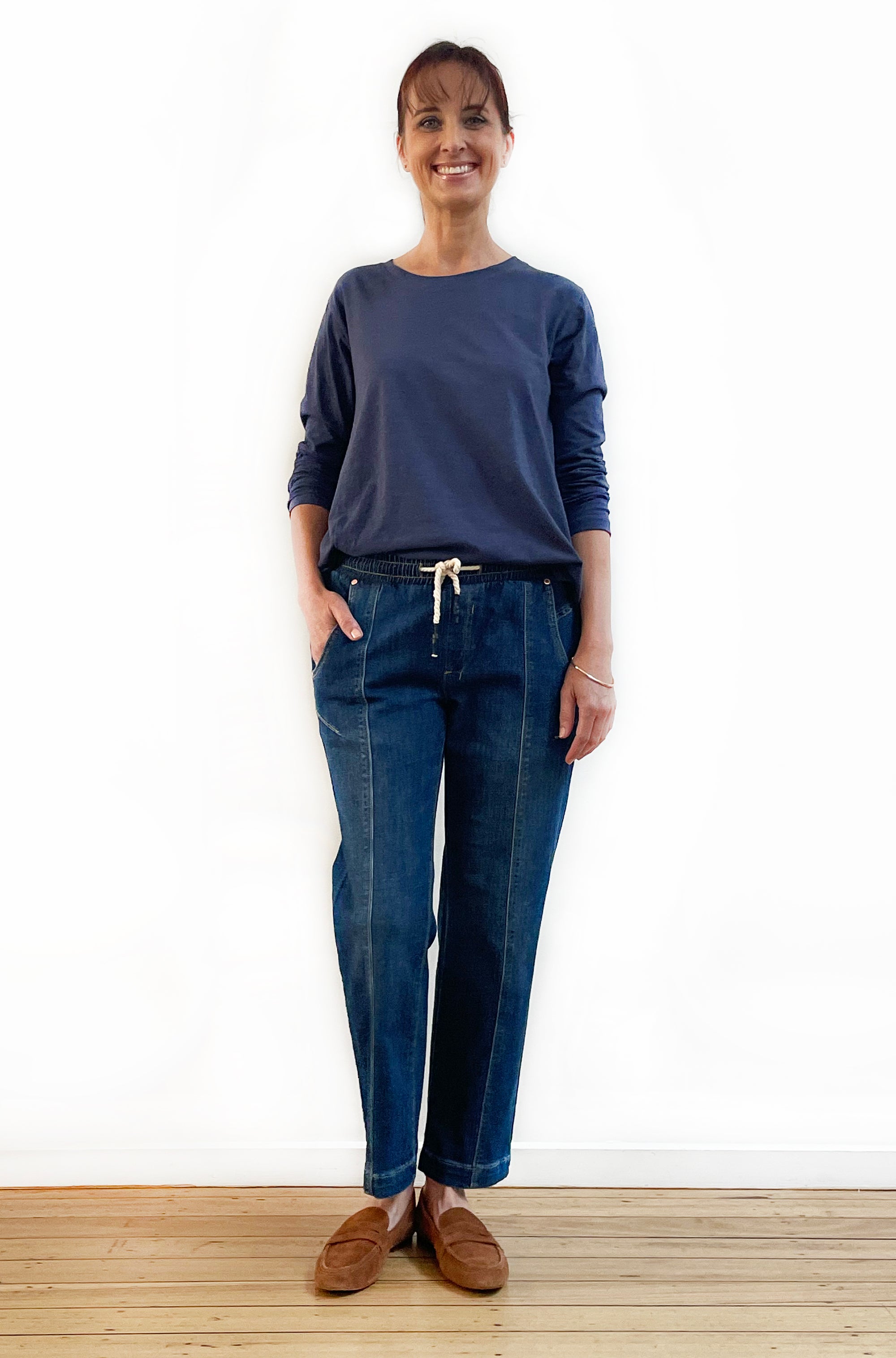 100% COTTON LONG SLEEVE HI LO TEE LIGHT NAVY