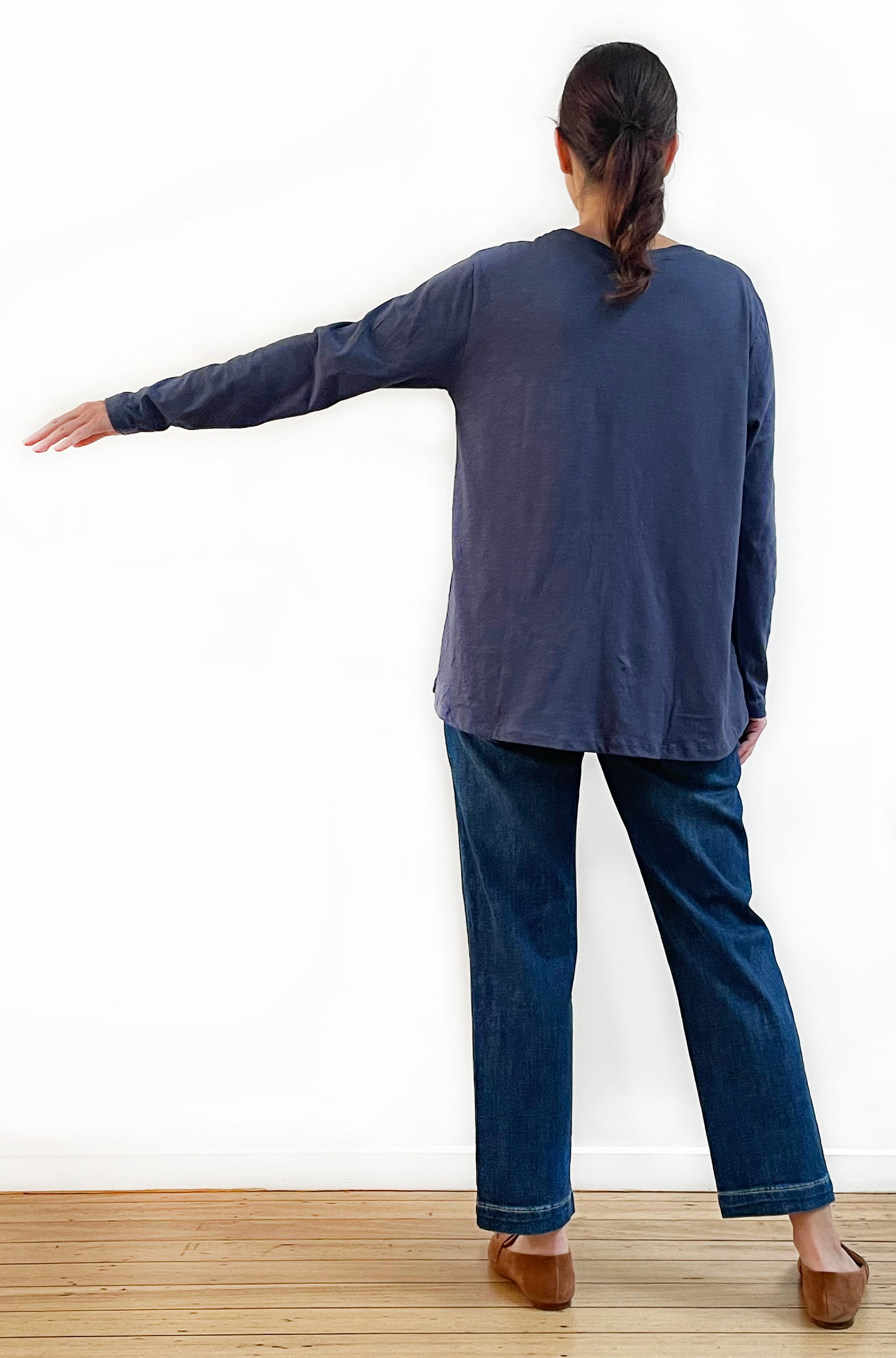 100% COTTON LONG SLEEVE HI LO TEE LIGHT NAVY