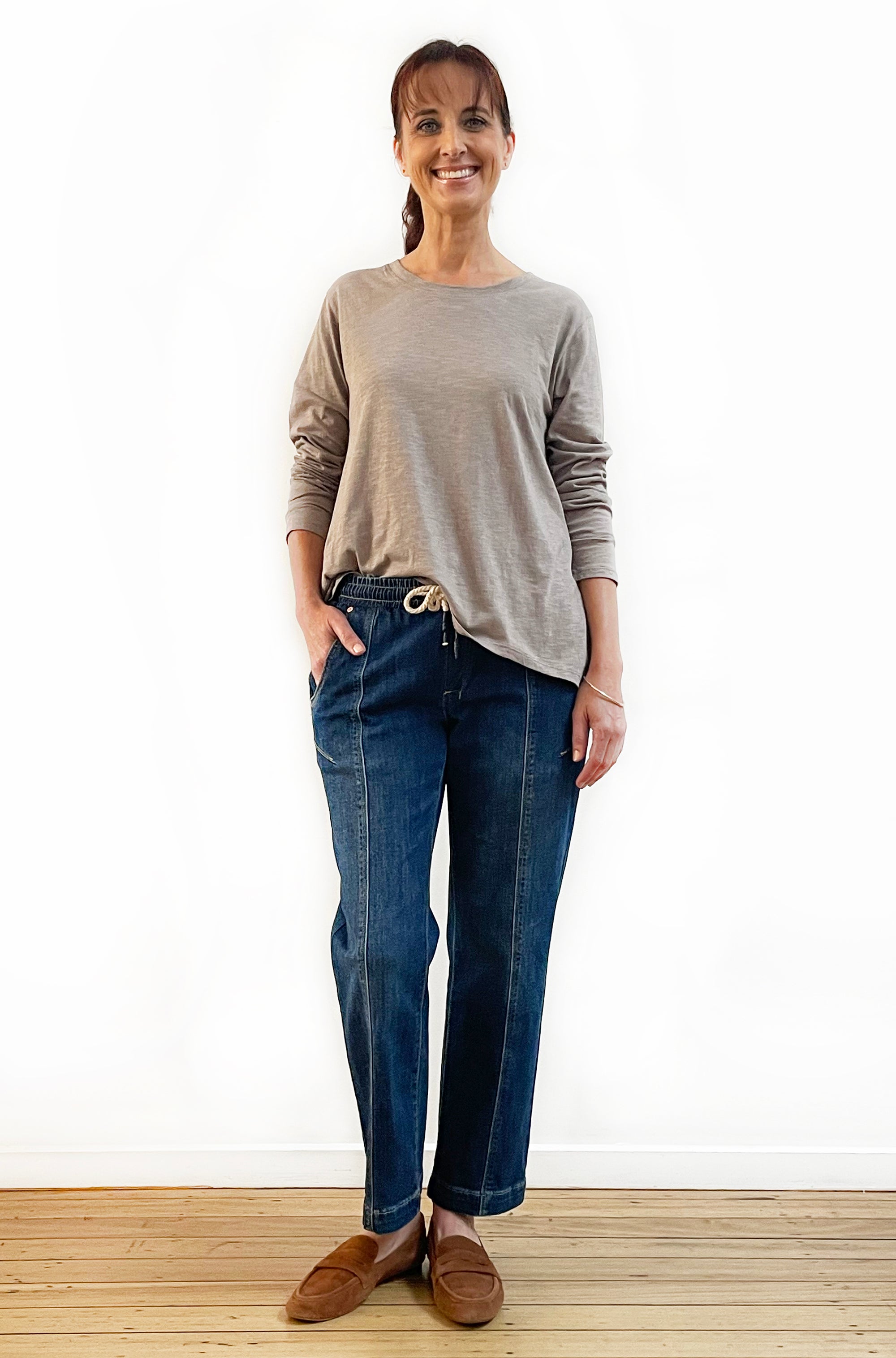 100% COTTON LONG SLEEVE HI LO TEE TAUPE