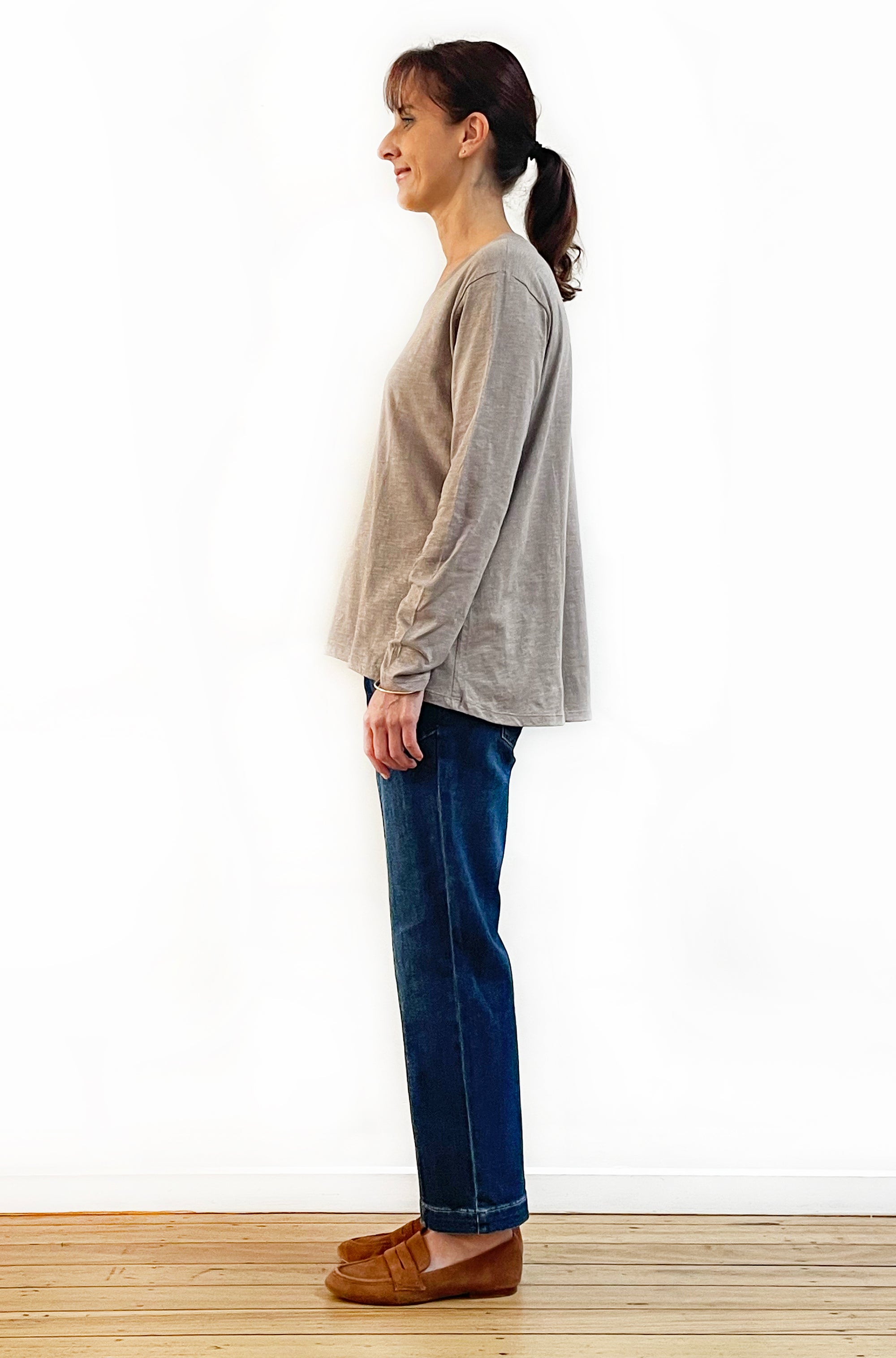 100% COTTON LONG SLEEVE HI LO TEE TAUPE