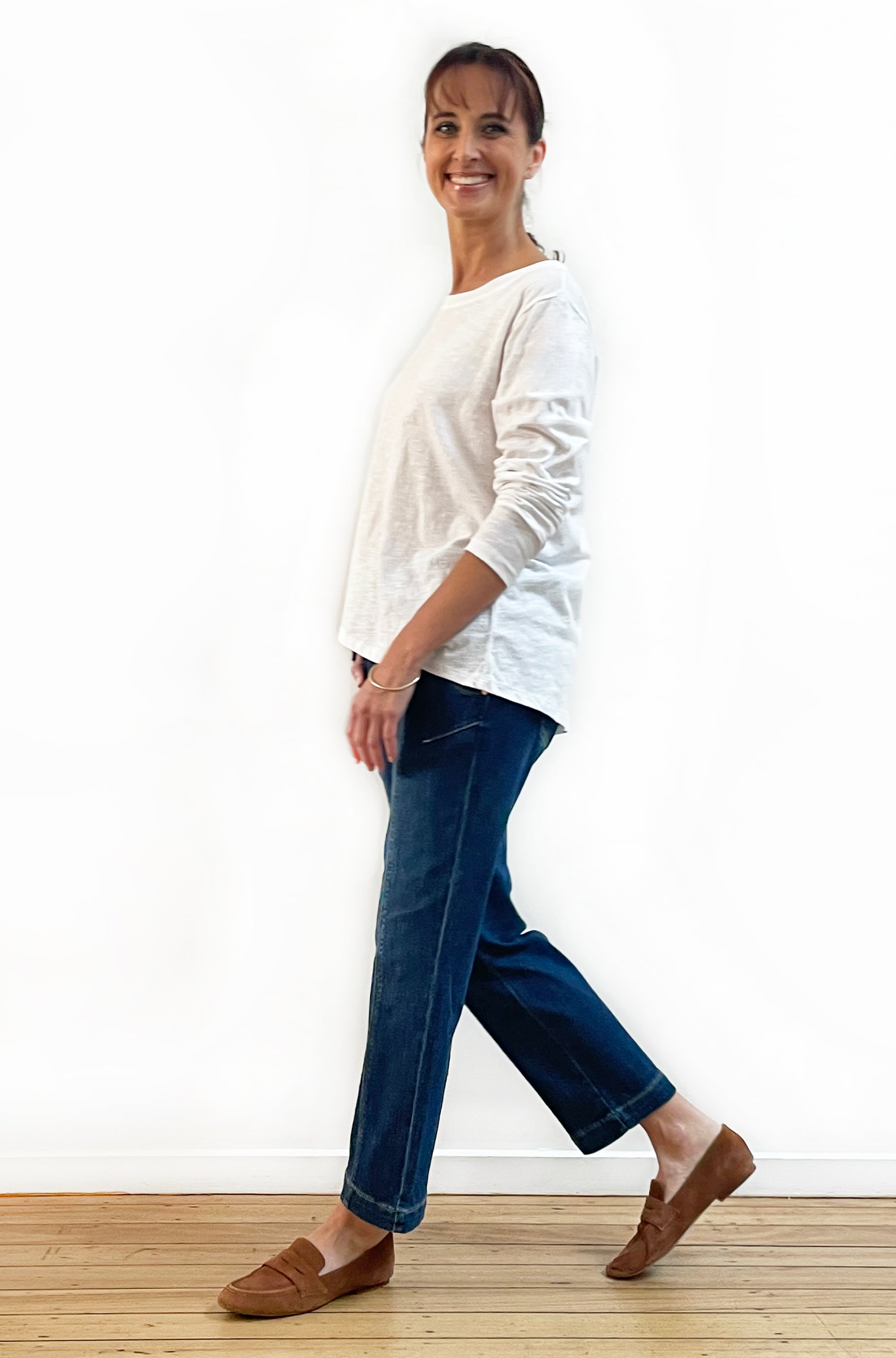 100% COTTON LONG SLEEVE HI LO TEE WHITE