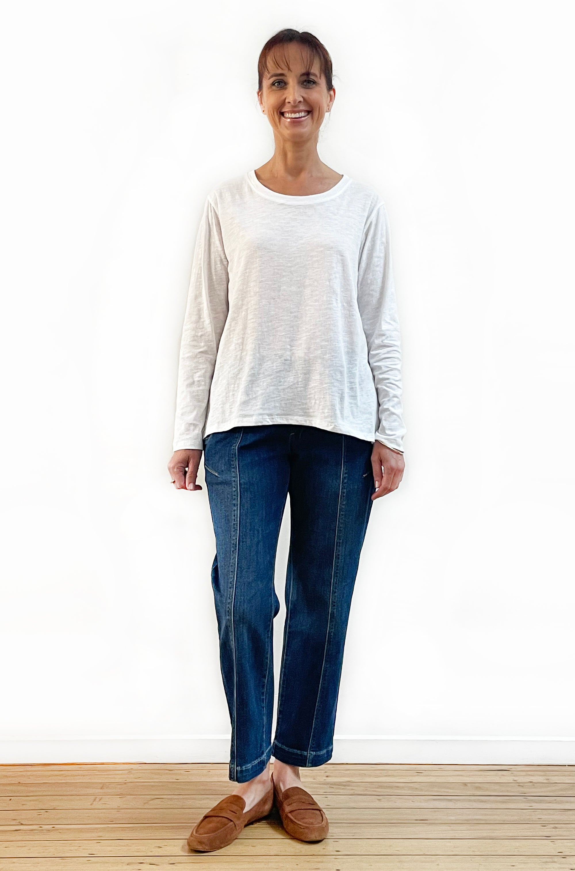 100% COTTON LONG SLEEVE HI LO TEE WHITE