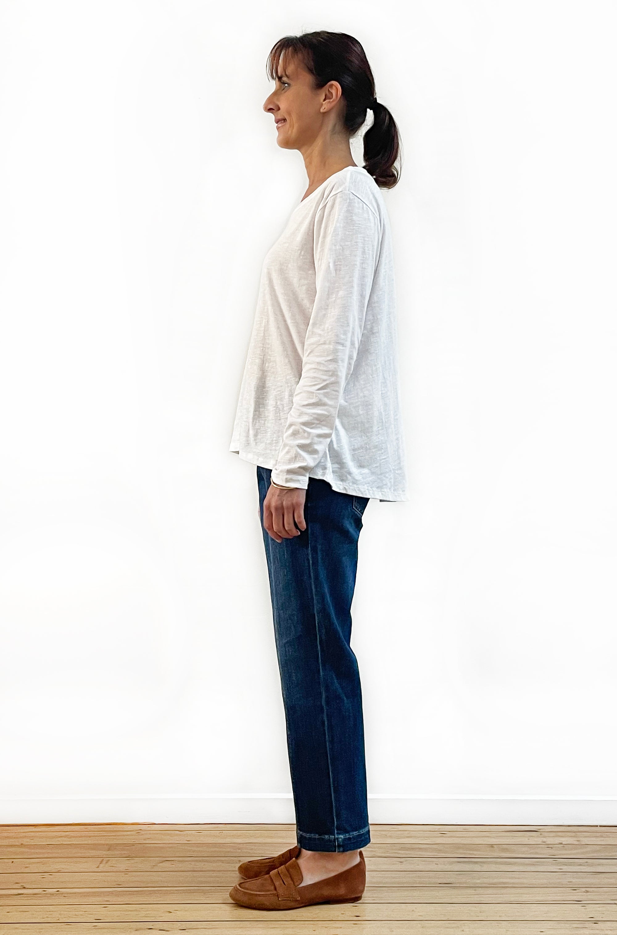 100% COTTON LONG SLEEVE HI LO TEE WHITE