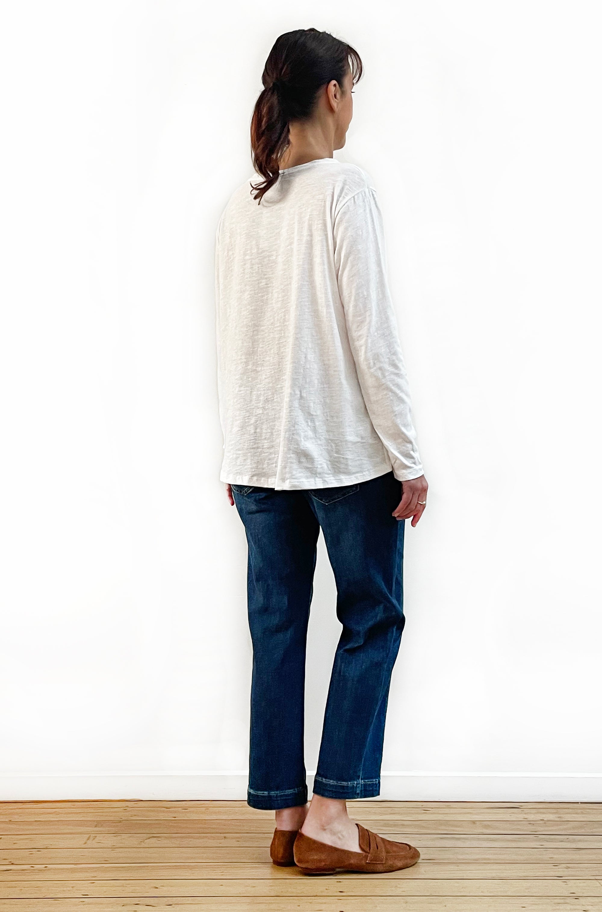 100% COTTON LONG SLEEVE HI LO TEE WHITE