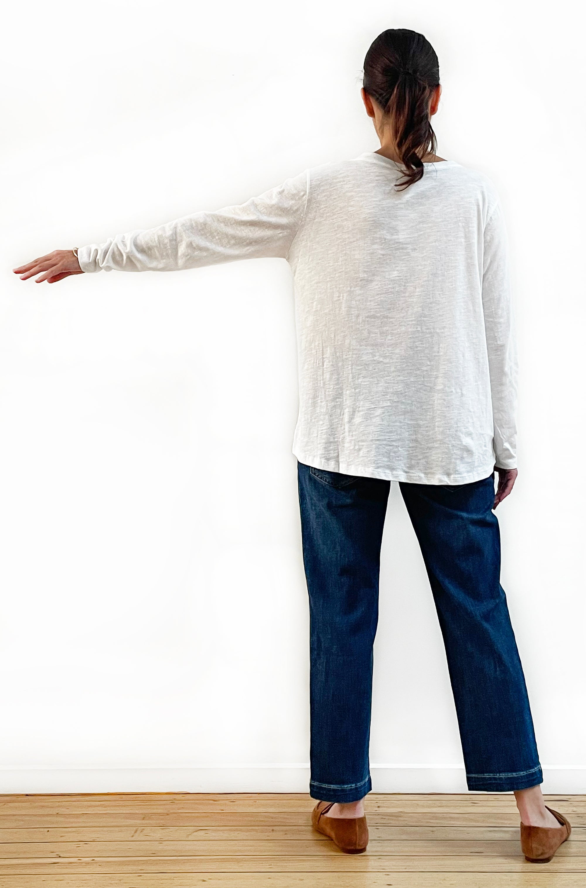 100% COTTON LONG SLEEVE HI LO TEE WHITE