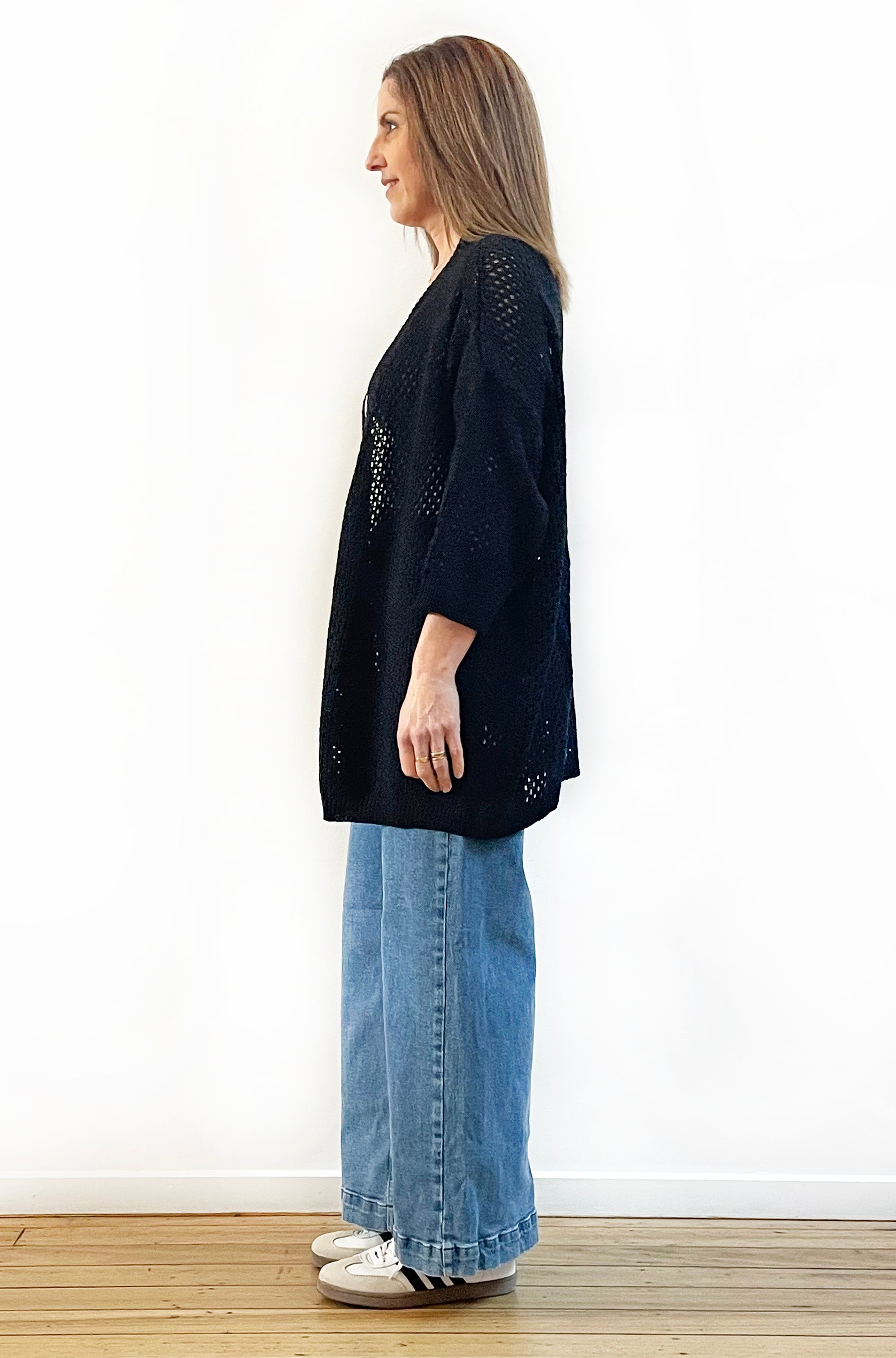 COTTON MESH KNIT CARDI BLACK