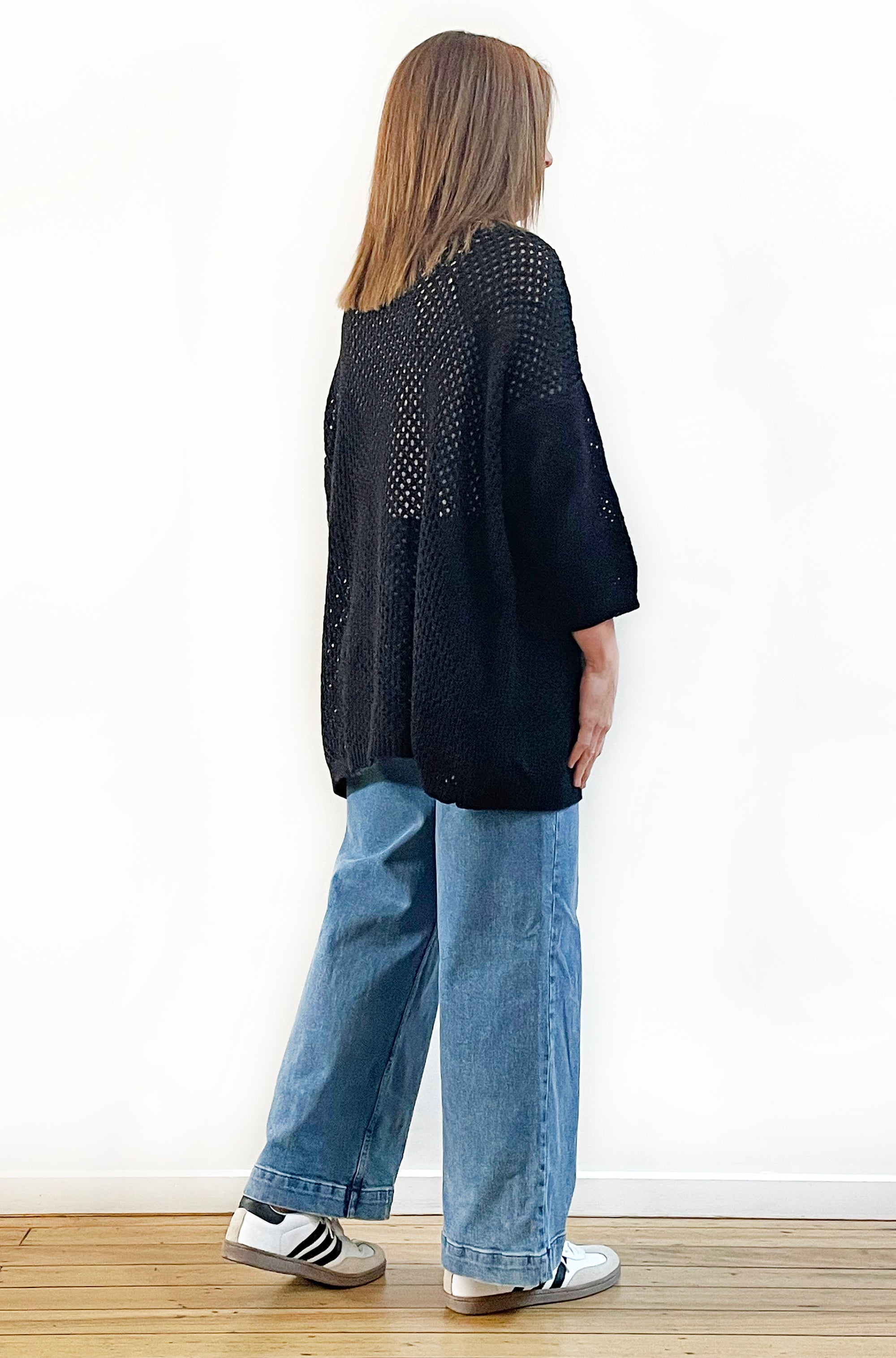 COTTON MESH KNIT CARDI BLACK