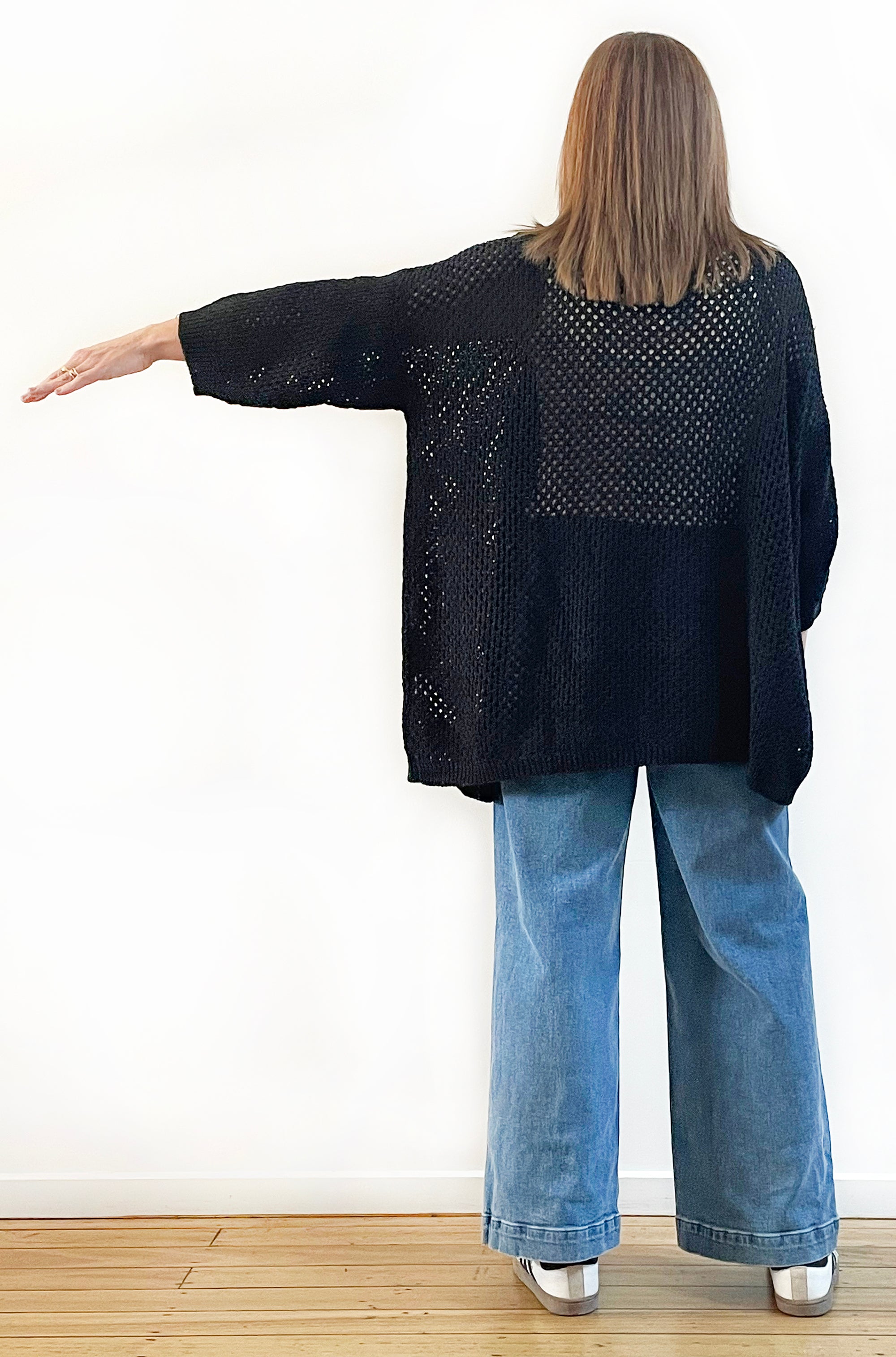 COTTON MESH KNIT CARDI BLACK