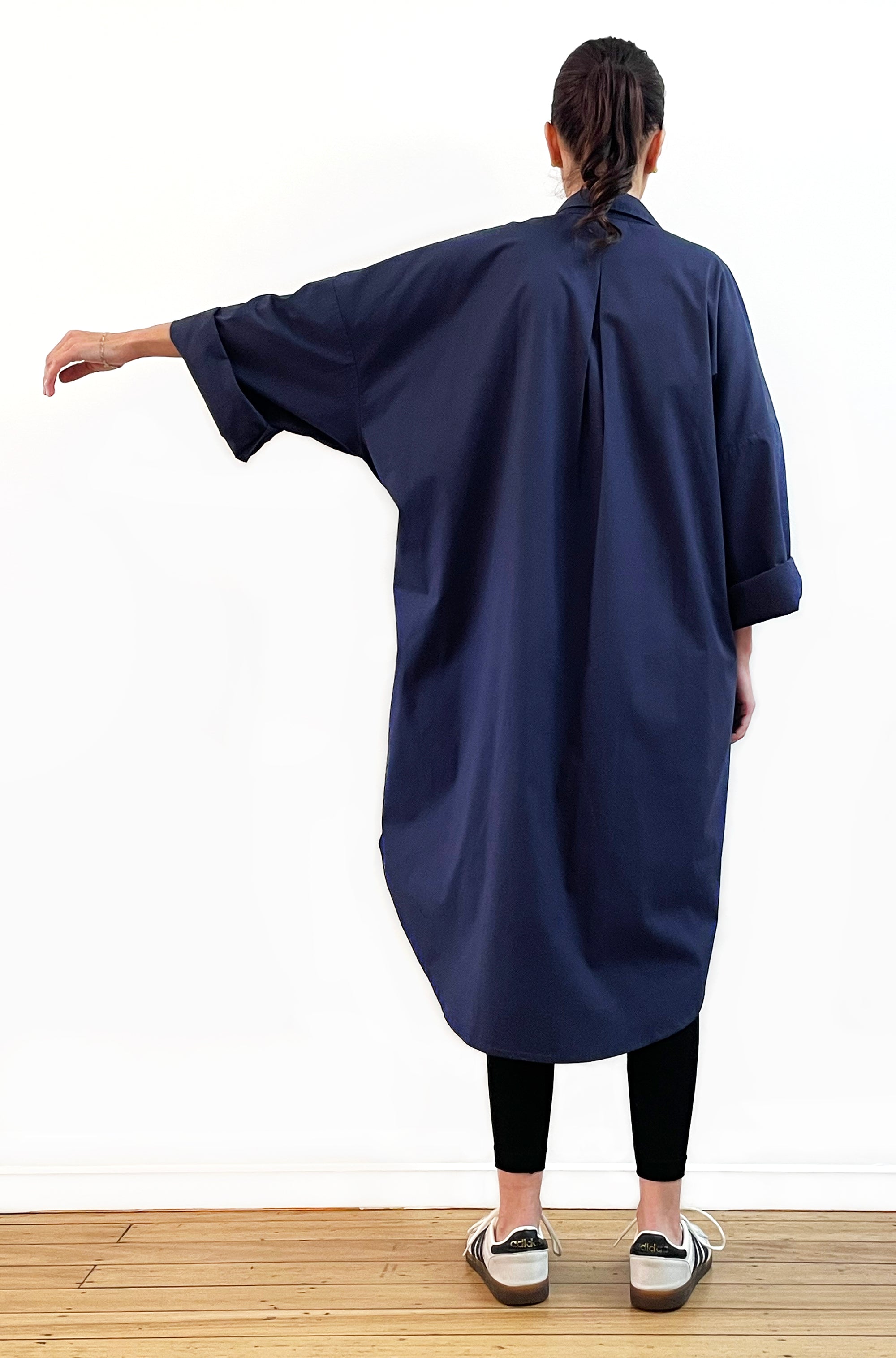 COTTON OVERSIZED DRAWSTRING SHIRTDRESS NAVY