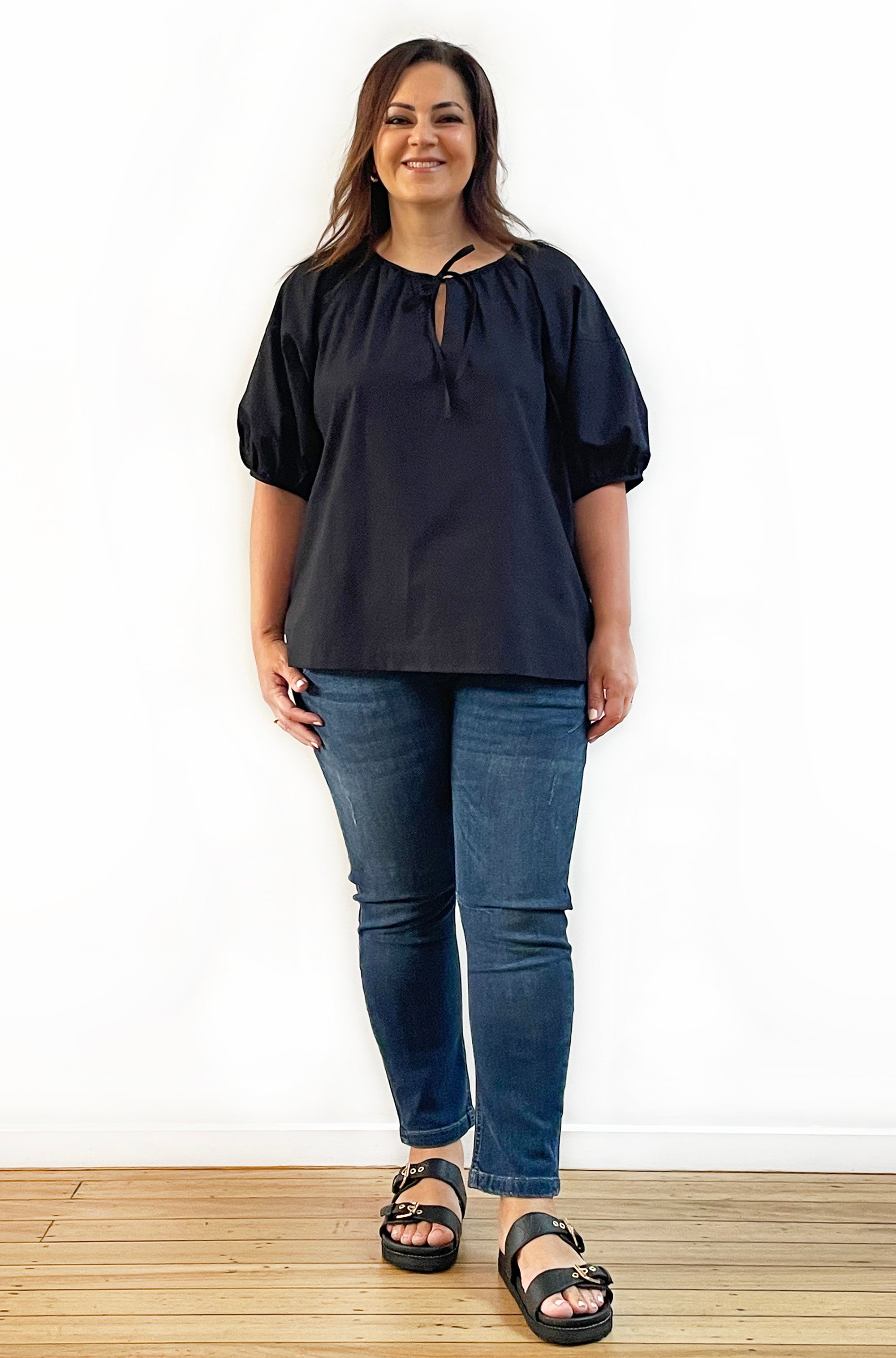 COTTON PEASANT TOP BLACK