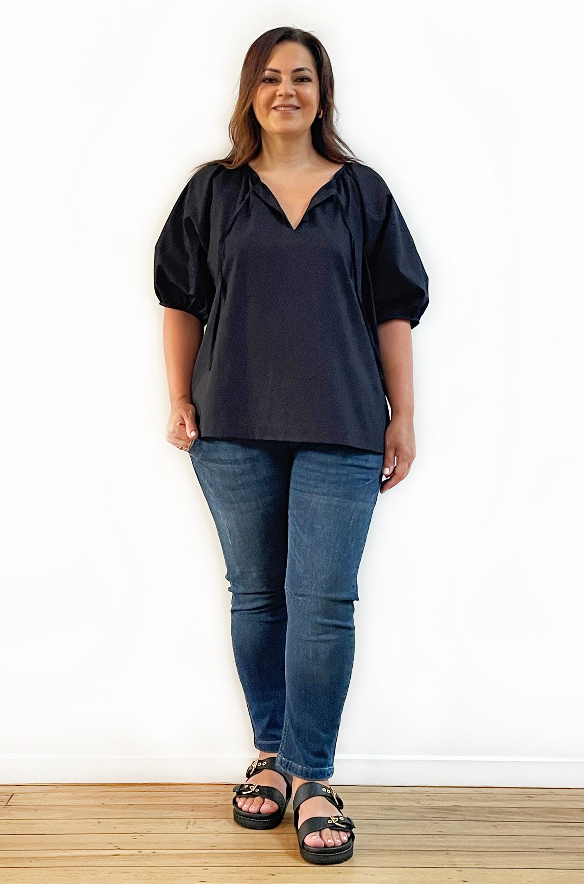 COTTON PEASANT TOP BLACK
