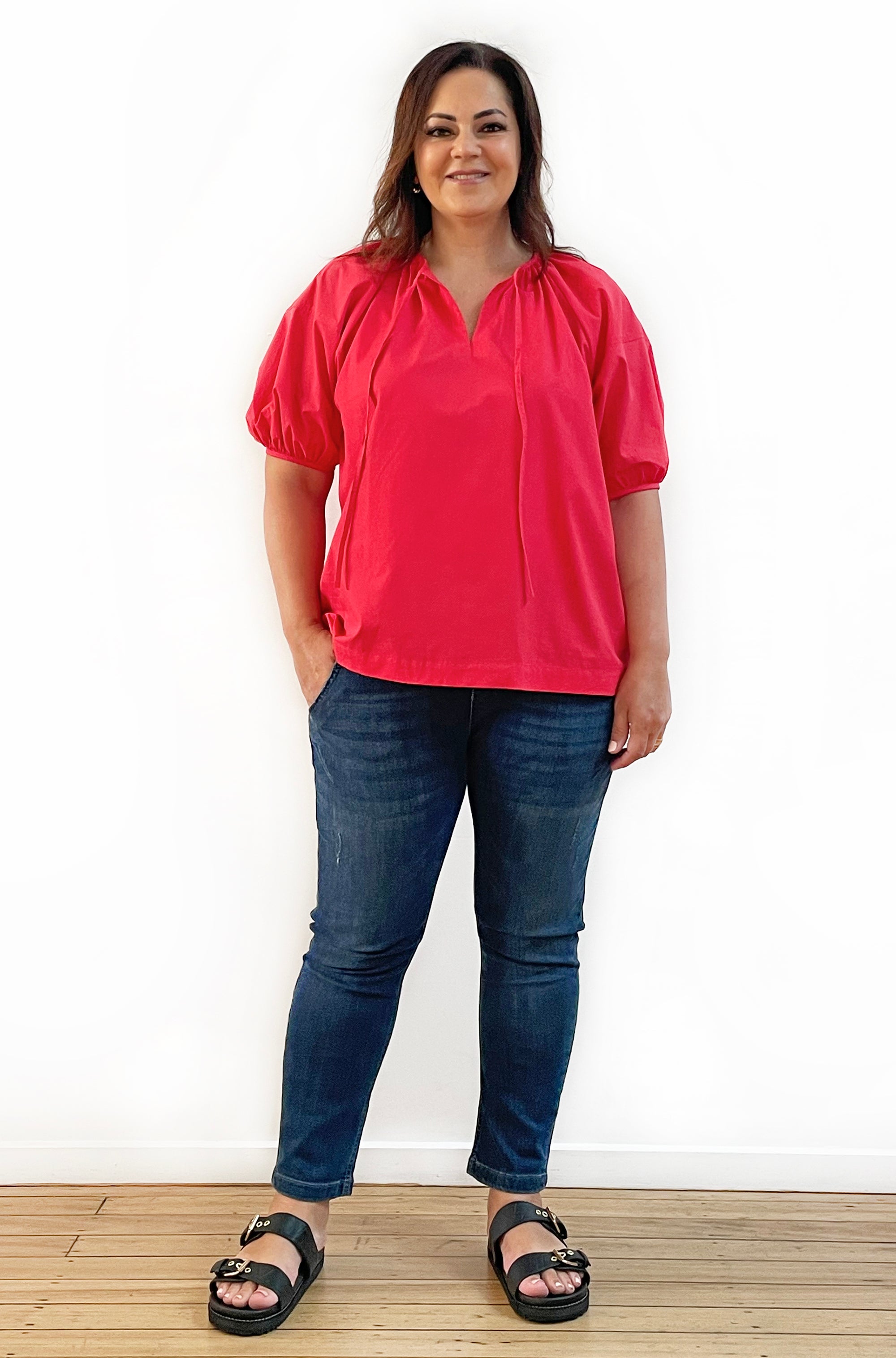 COTTON PEASANT TOP POPPY RED