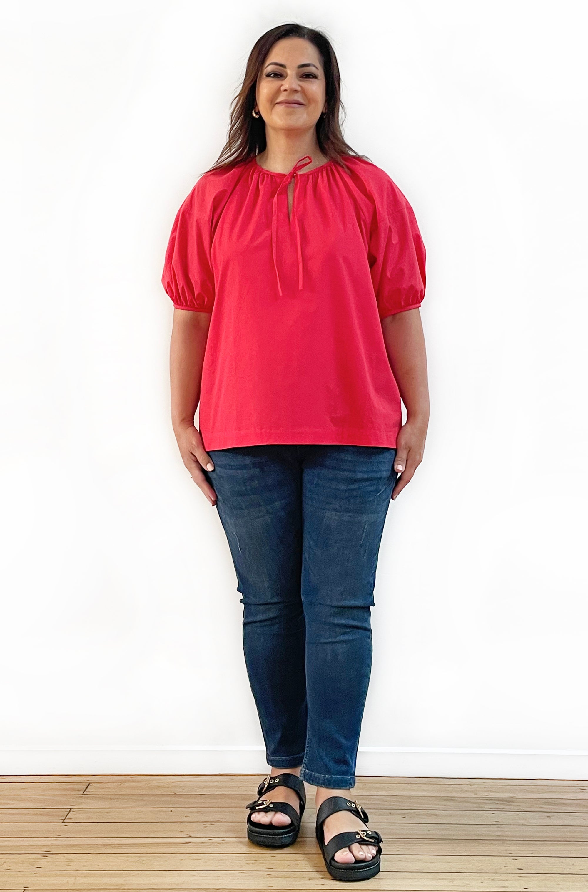 COTTON PEASANT TOP POPPY RED