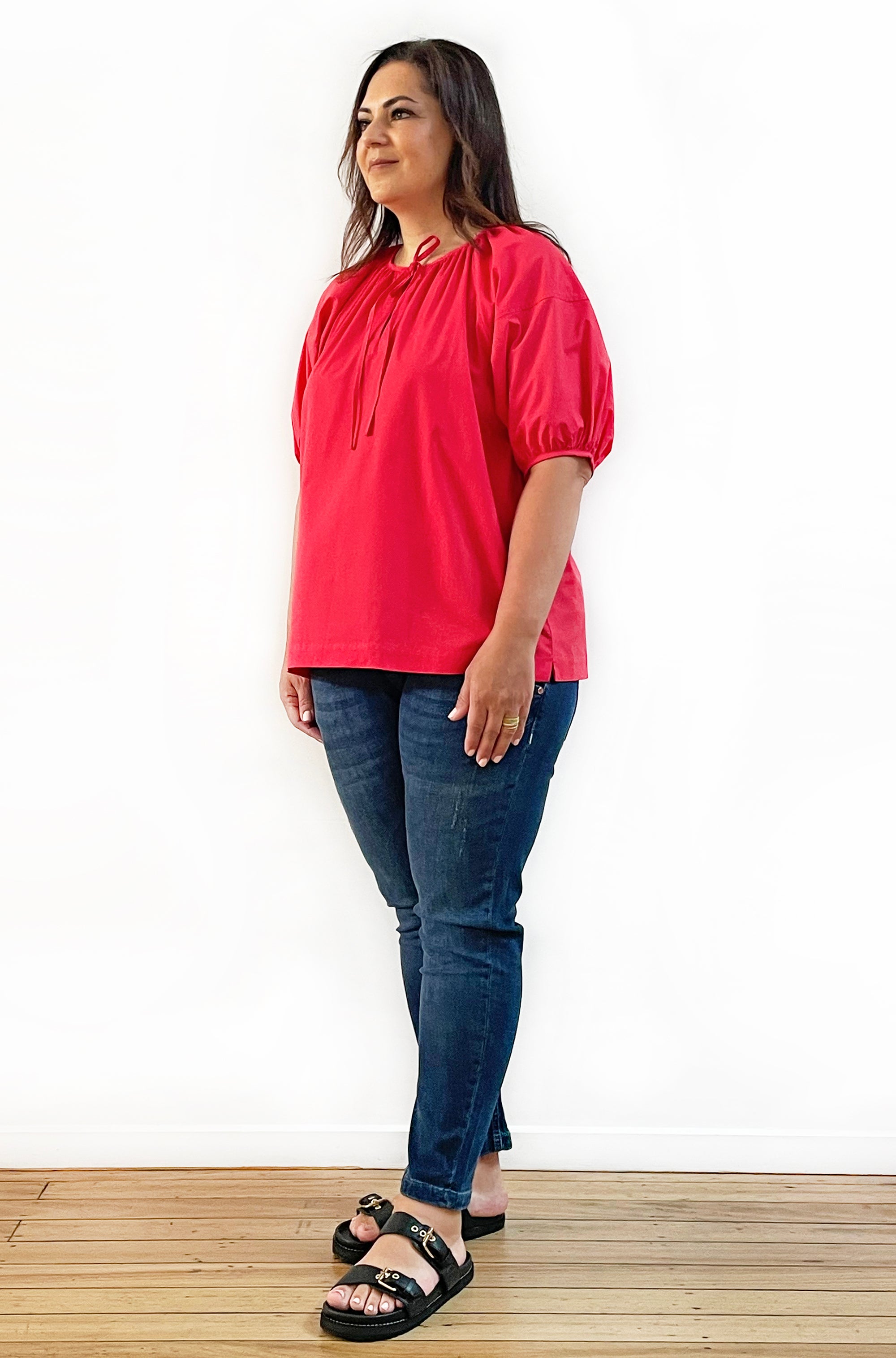 COTTON PEASANT TOP POPPY RED