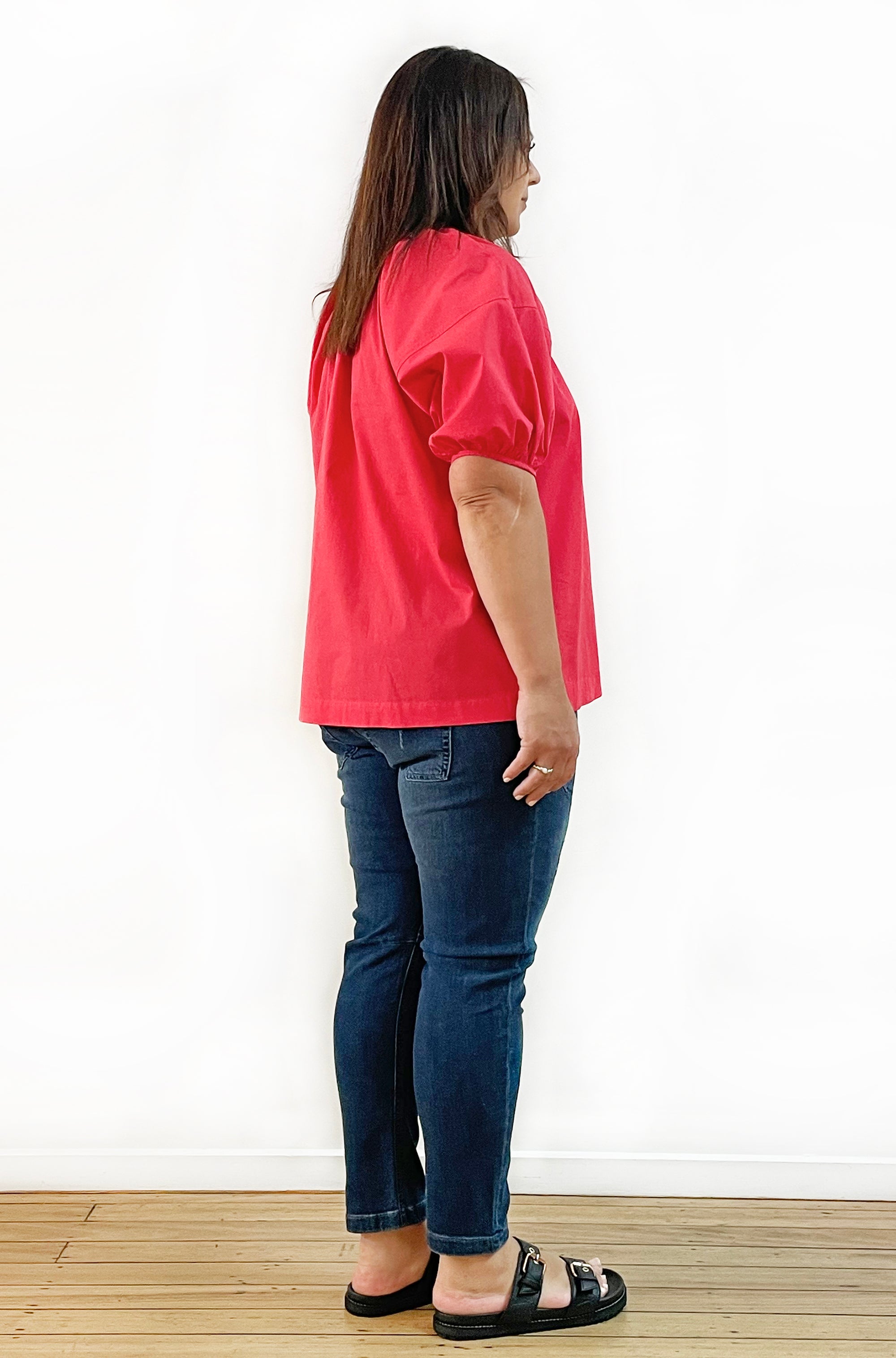 COTTON PEASANT TOP POPPY RED