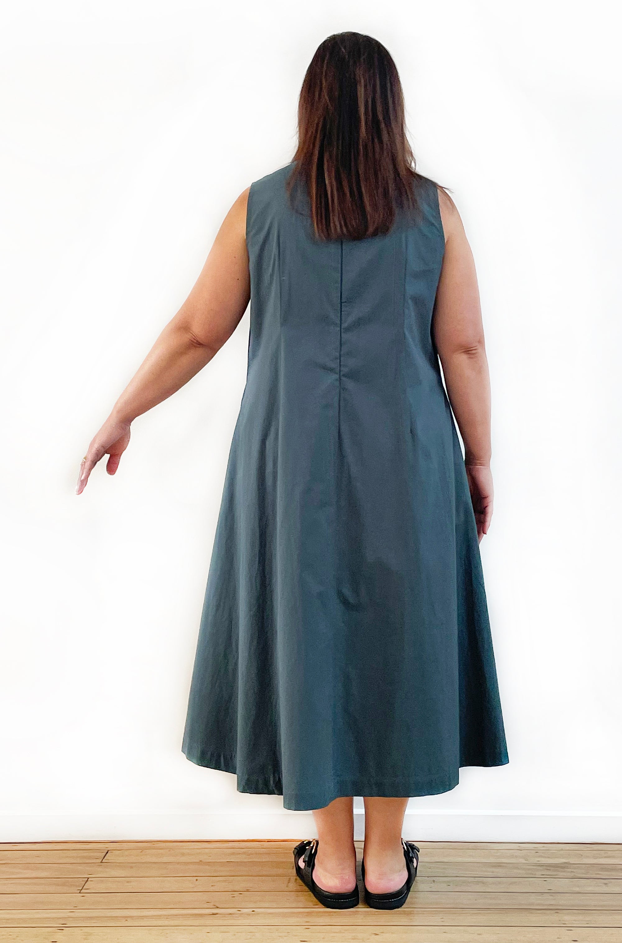 COTTON PLEAT FRONT DRESS MINERAL GREEN