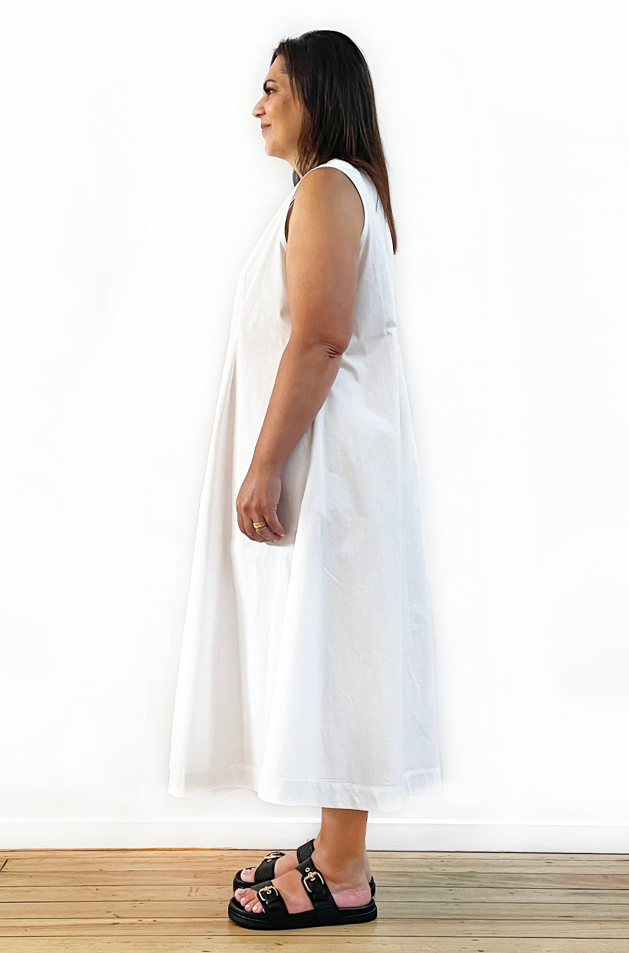 COTTON PLEAT FRONT DRESS WHITE