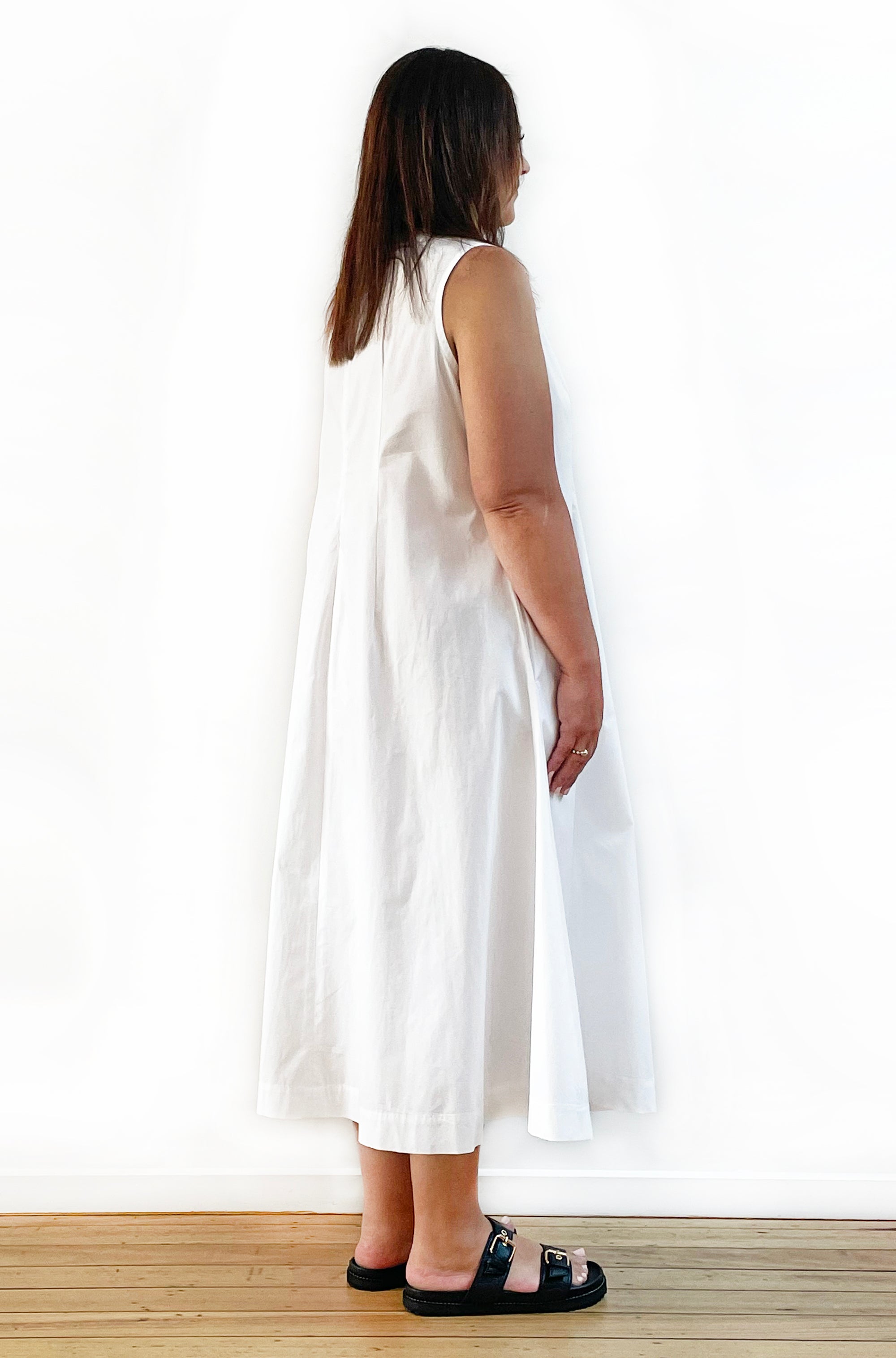 COTTON PLEAT FRONT DRESS WHITE
