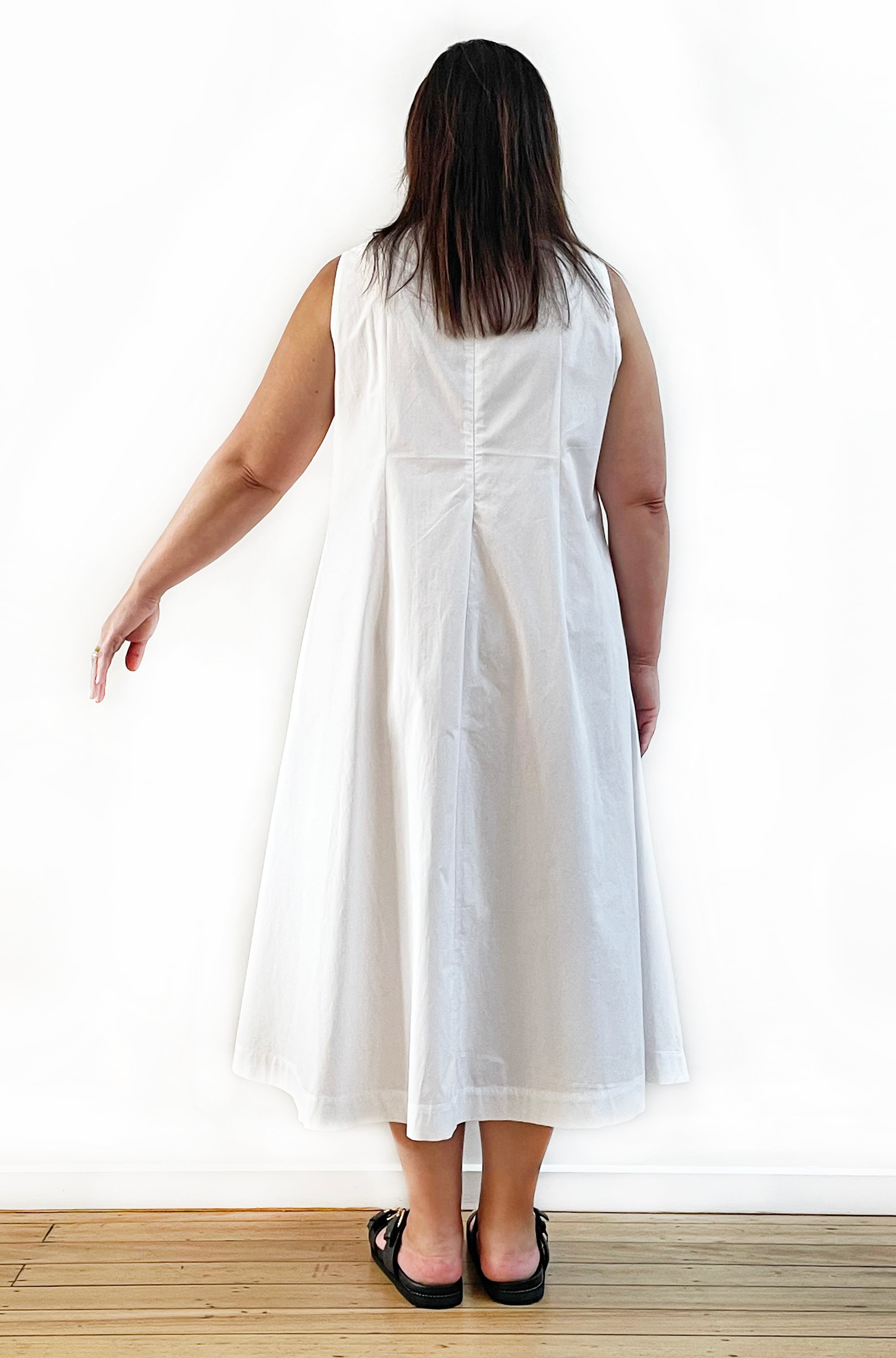 COTTON PLEAT FRONT DRESS WHITE