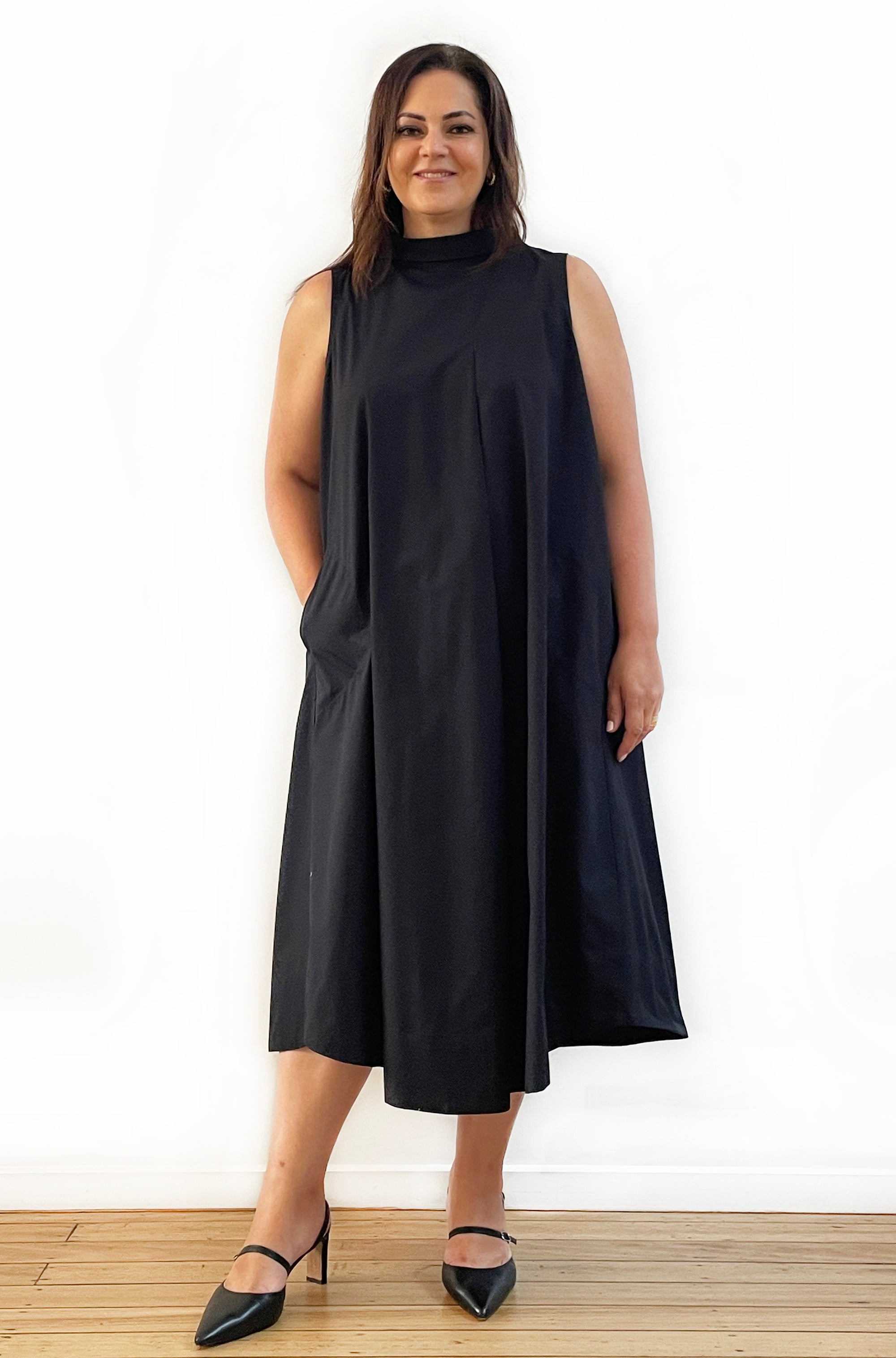 COTTON ROLL NECK SWING DRESS BLACK