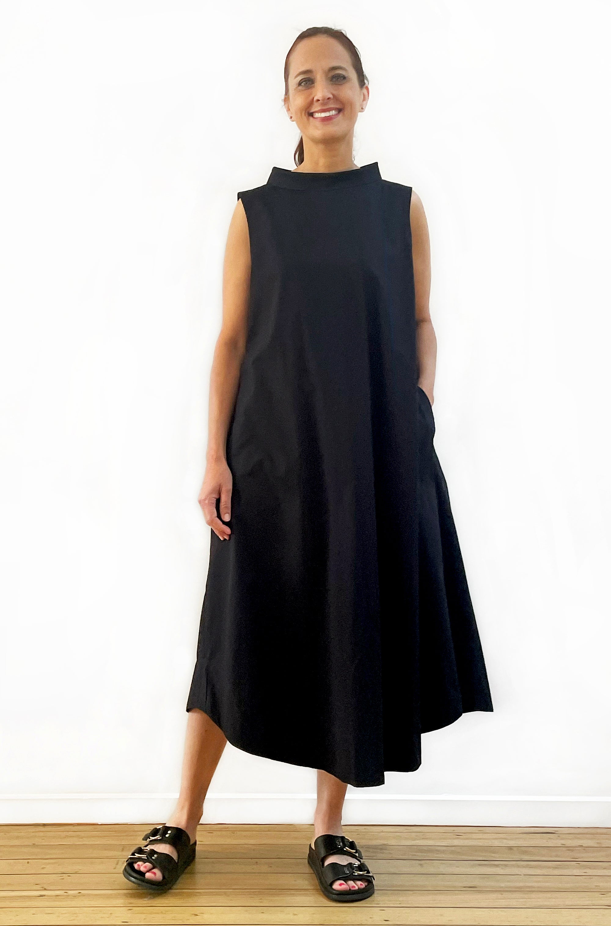 COTTON ROLL NECK SWING DRESS BLACK