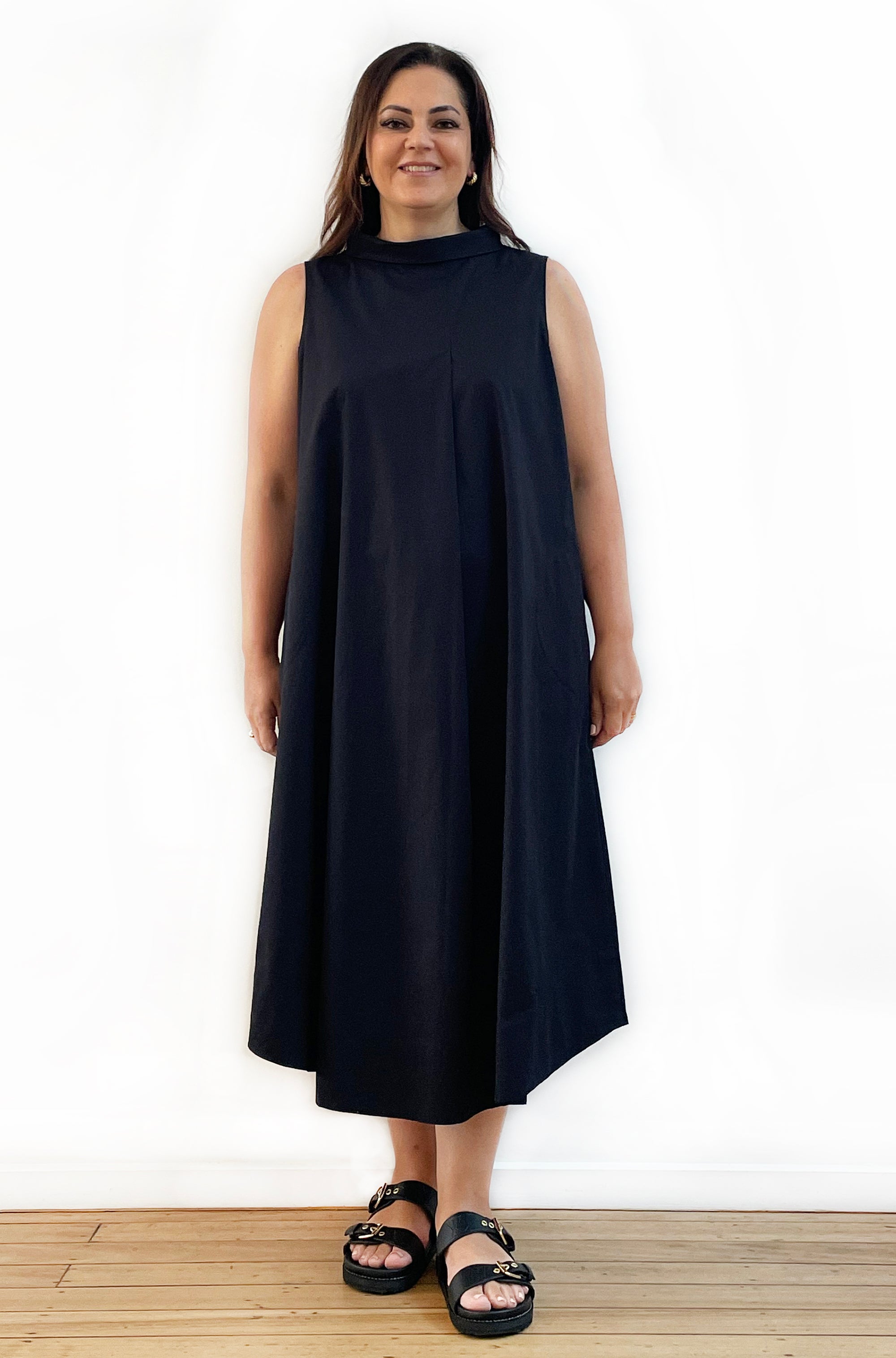 COTTON ROLL NECK SWING DRESS BLACK
