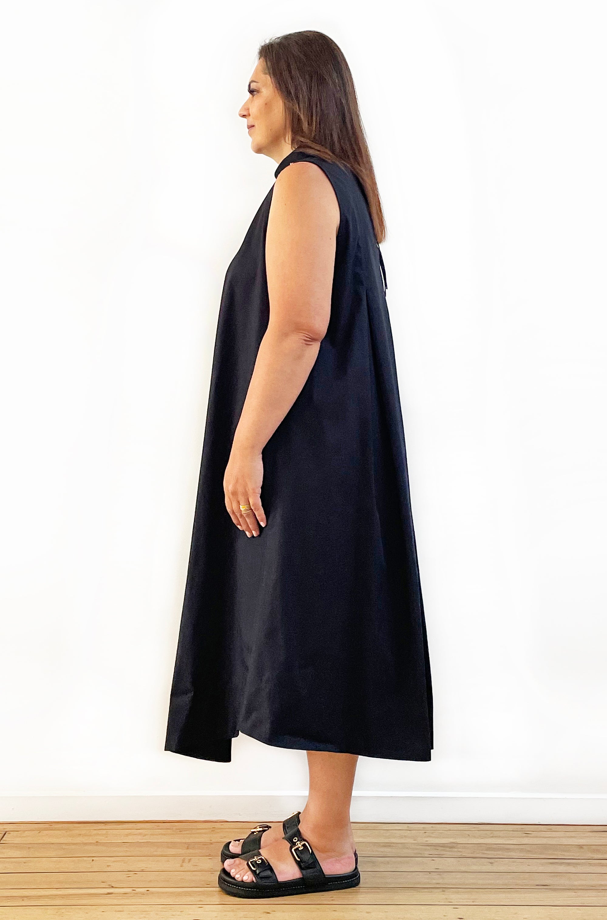 COTTON ROLL NECK SWING DRESS BLACK