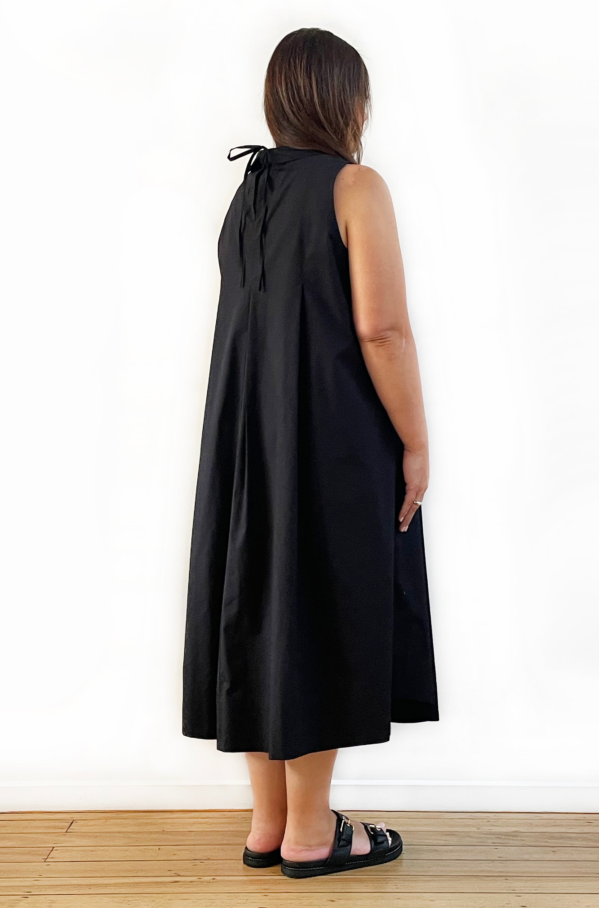 COTTON ROLL NECK SWING DRESS BLACK