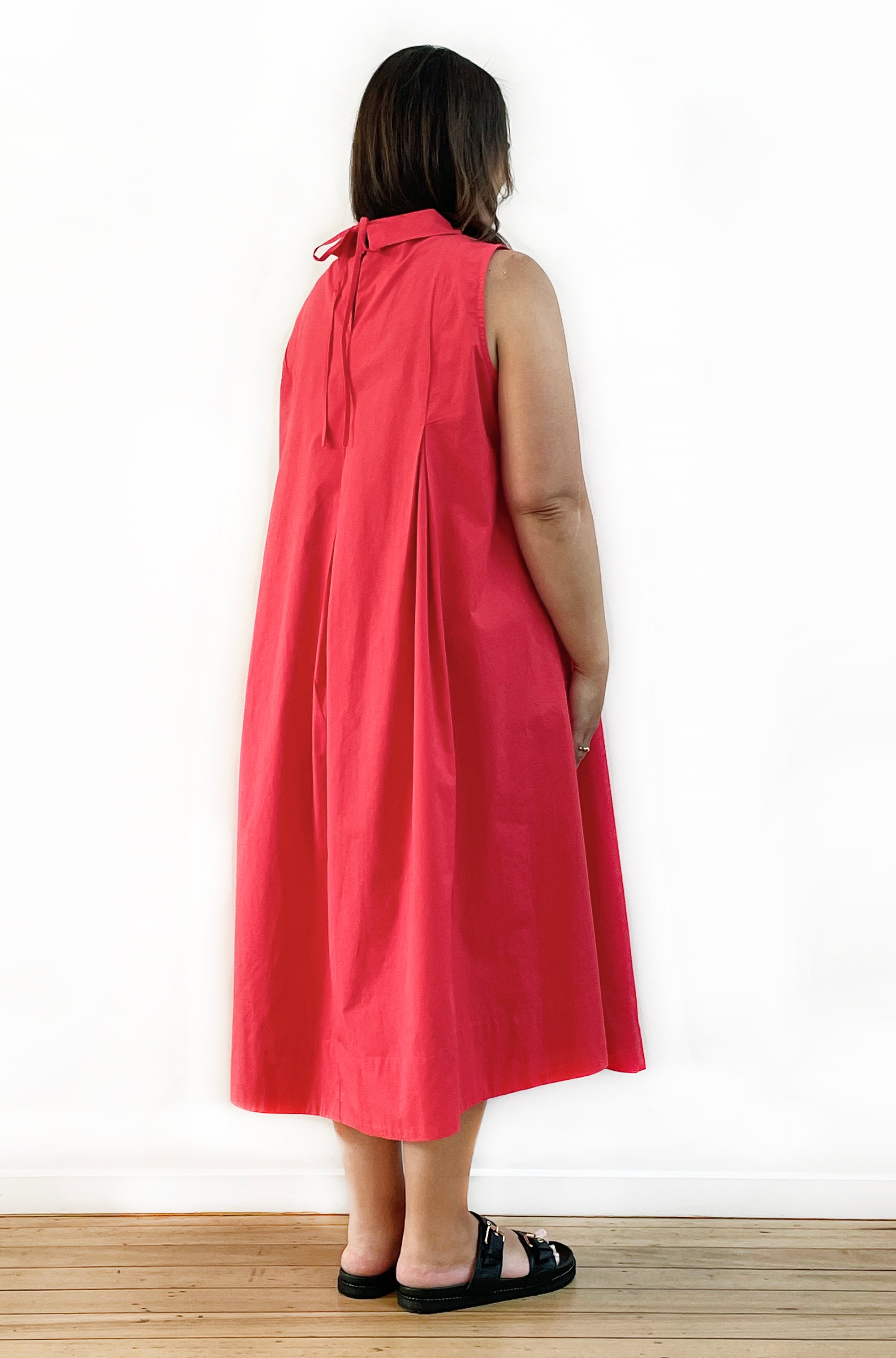 COTTON ROLL NECK SWING DRESS POPPY RED