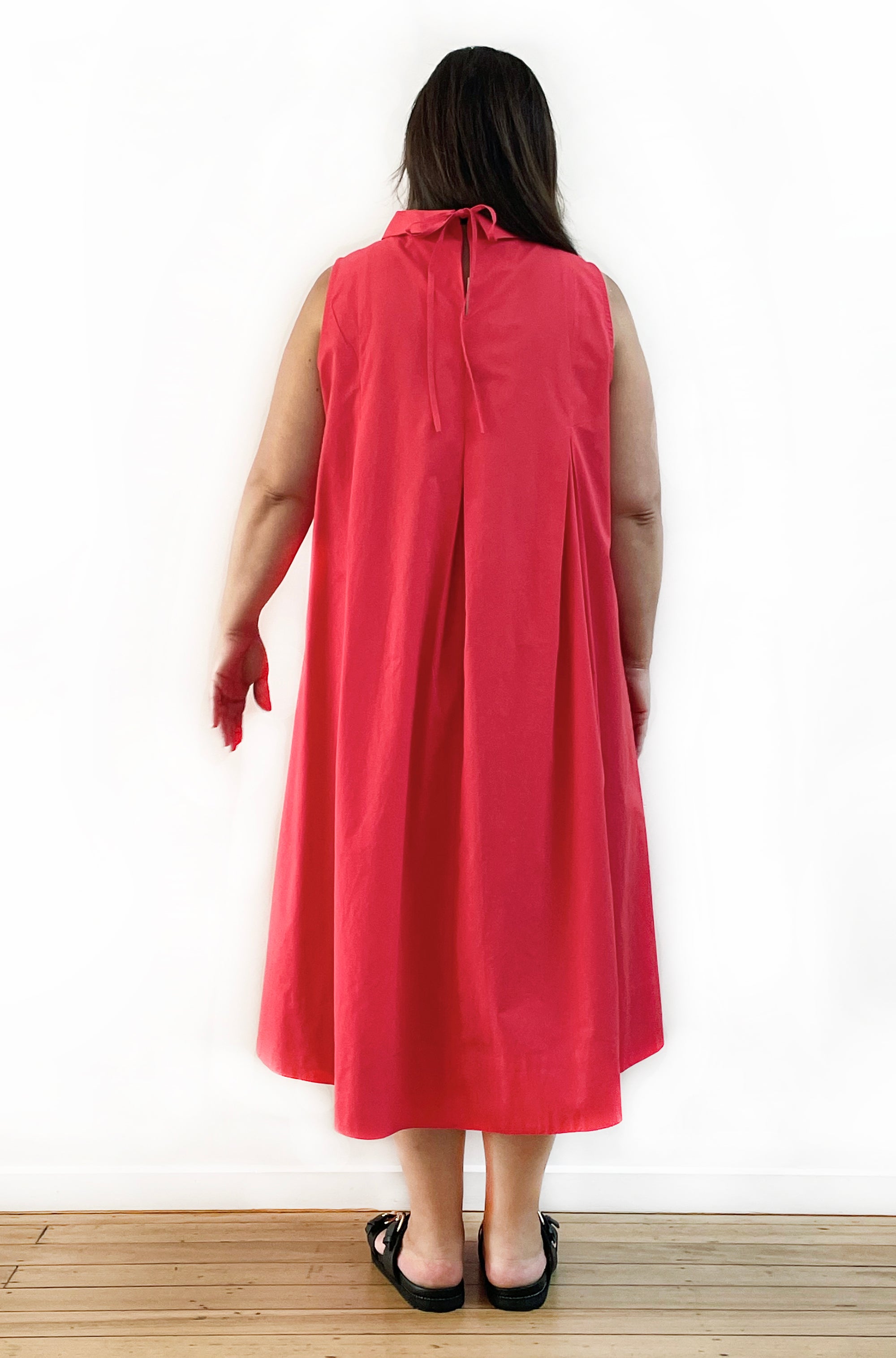 COTTON ROLL NECK SWING DRESS POPPY RED