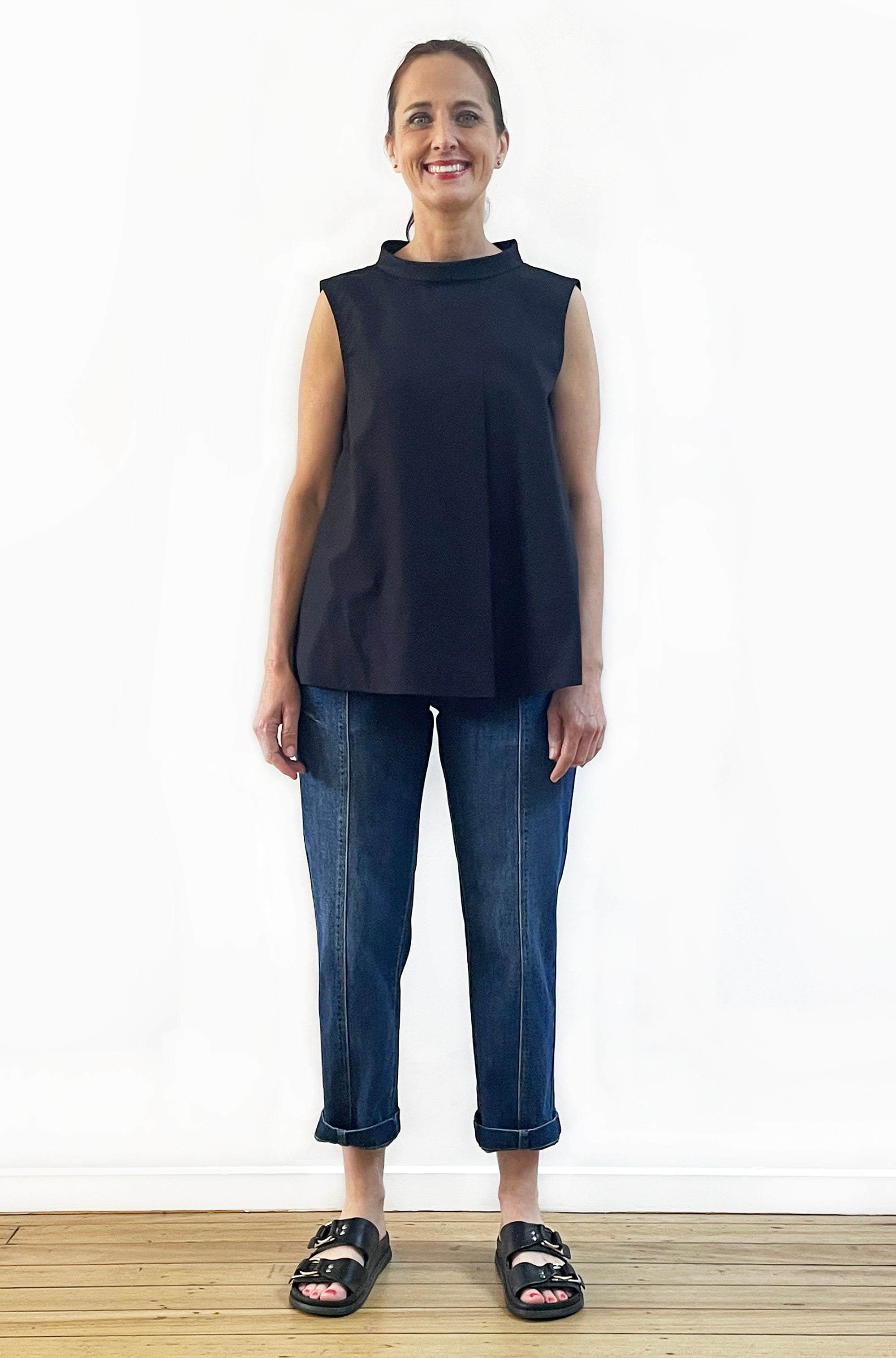 COTTON ROLL NECK SWING TOP BLACK