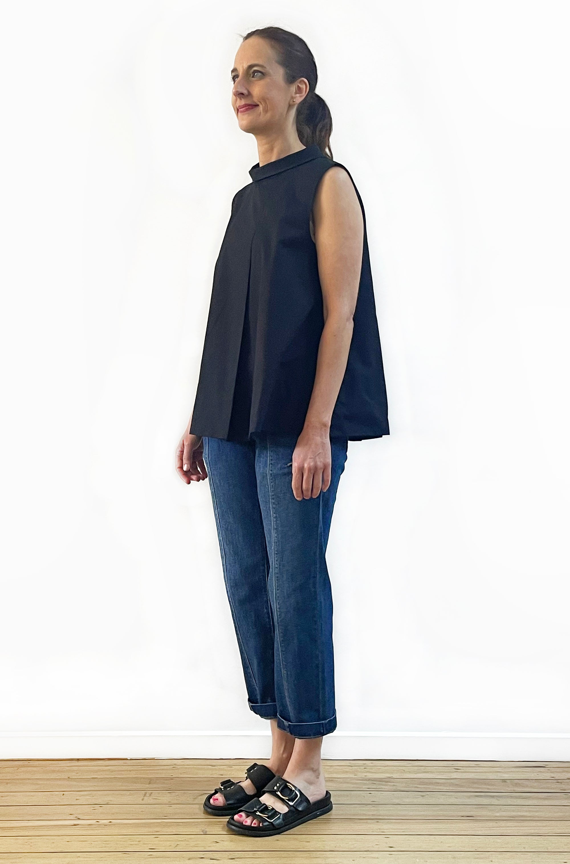 COTTON ROLL NECK SWING TOP BLACK