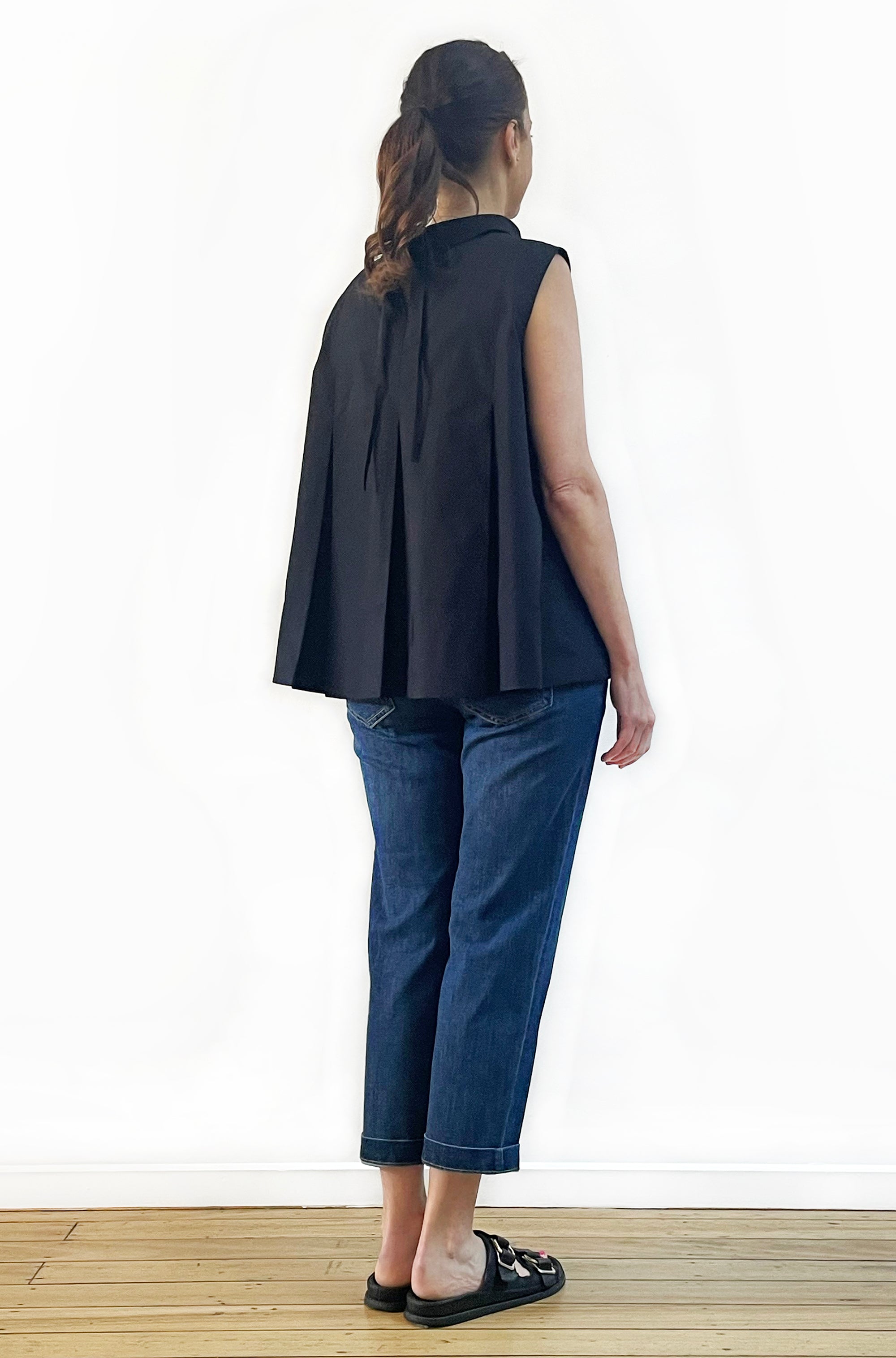 COTTON ROLL NECK SWING TOP BLACK