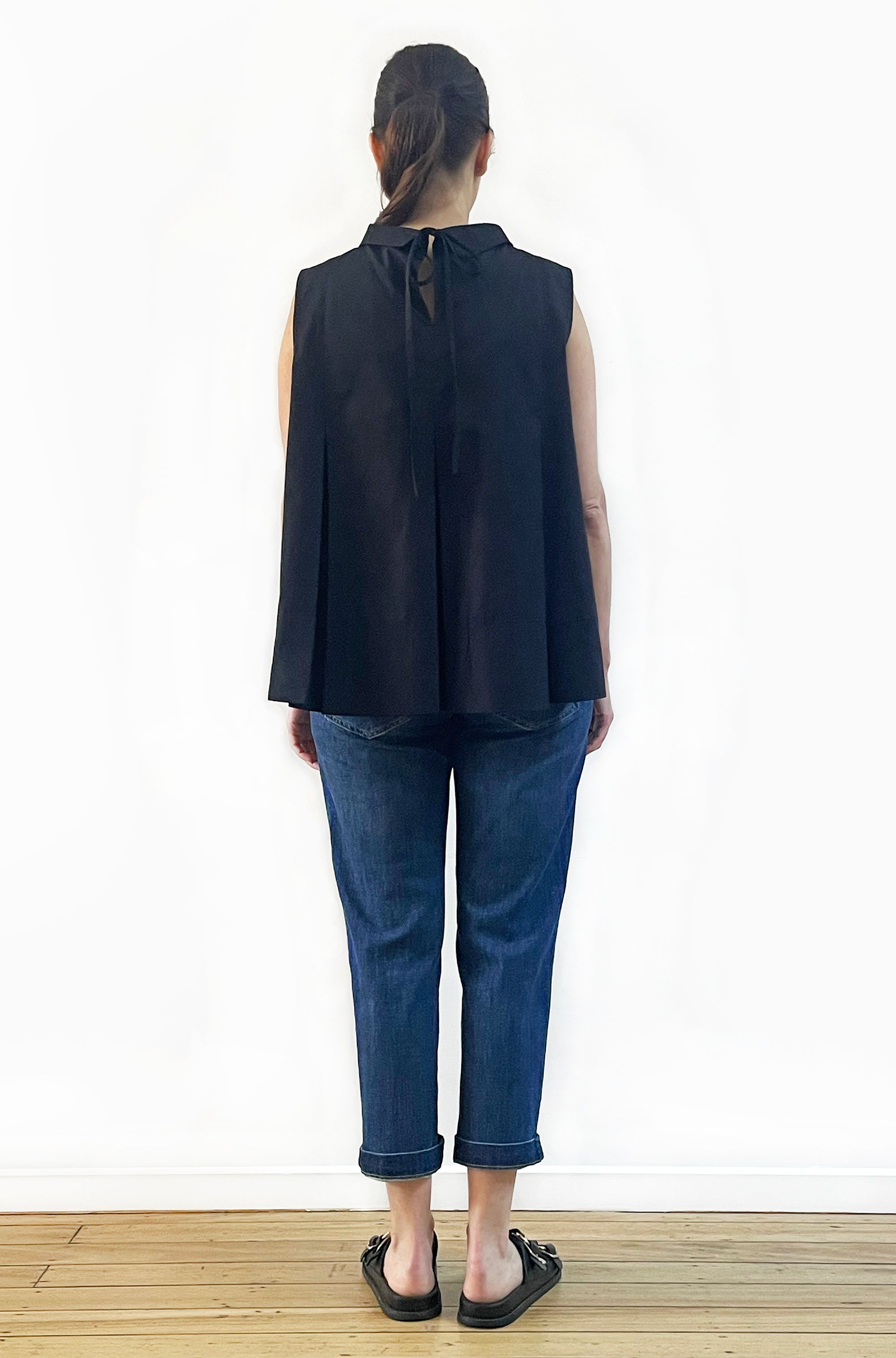 COTTON ROLL NECK SWING TOP BLACK