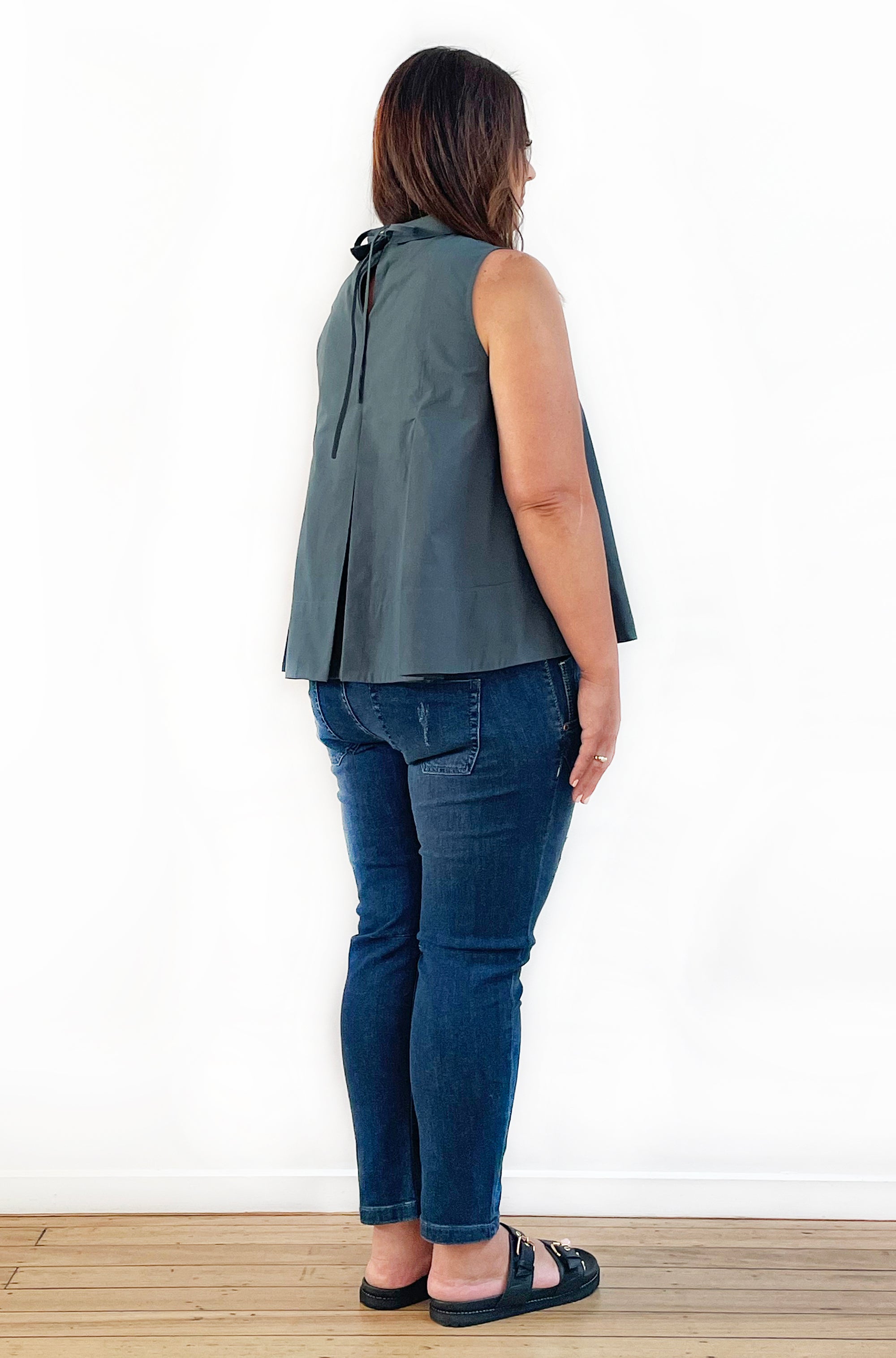COTTON ROLL NECK SWING TOP MINERAL GREEN