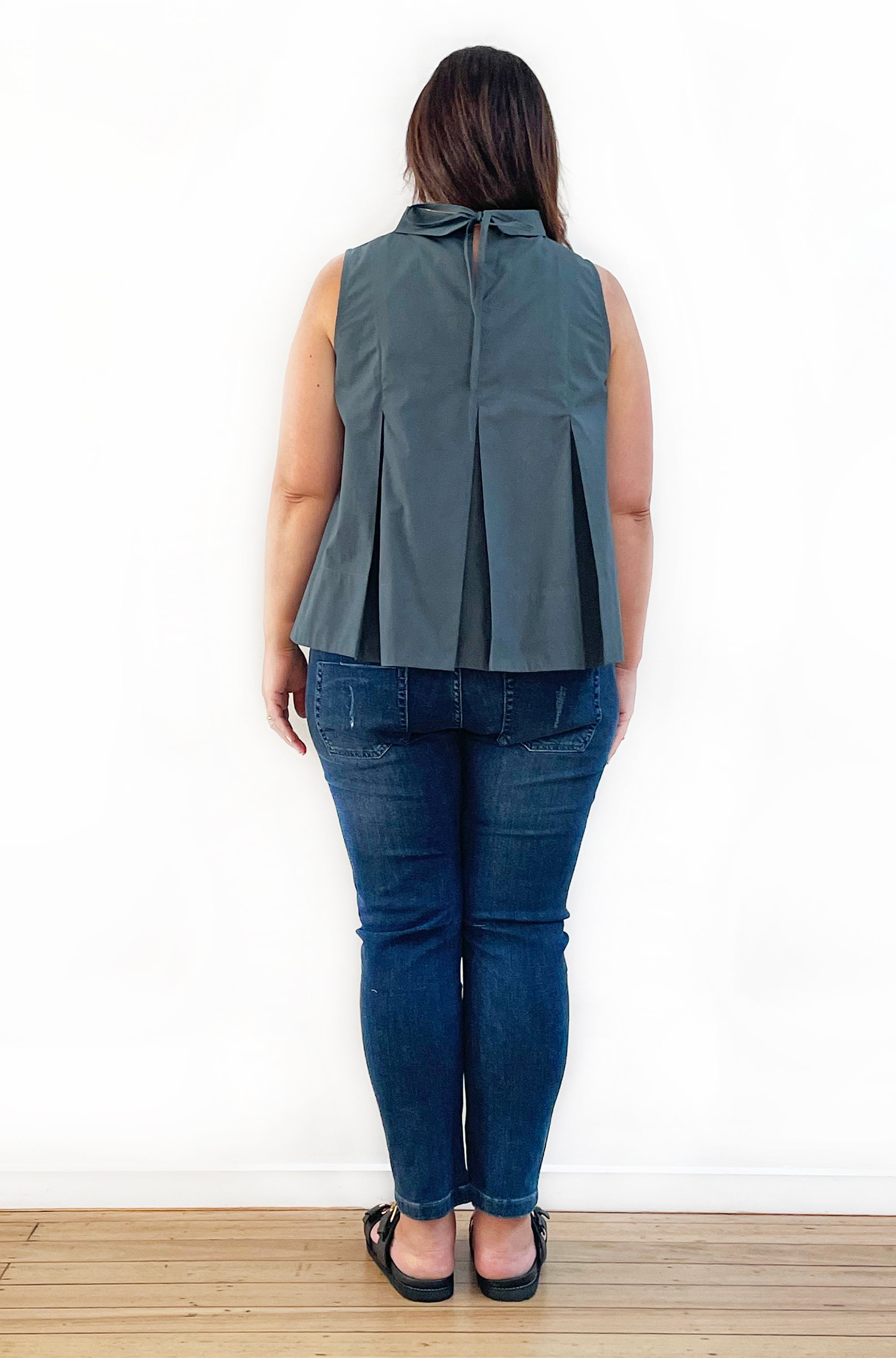 COTTON ROLL NECK SWING TOP MINERAL GREEN